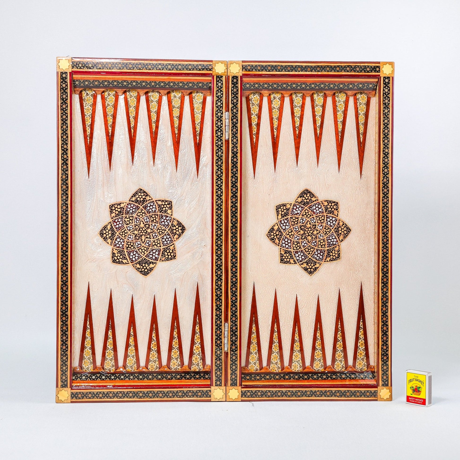 Backgammon & Chess Board - Size 50 - Premium Round Edge - Mother - of - Pearl with Tazhib Lid - 32 - Meraas Gallery