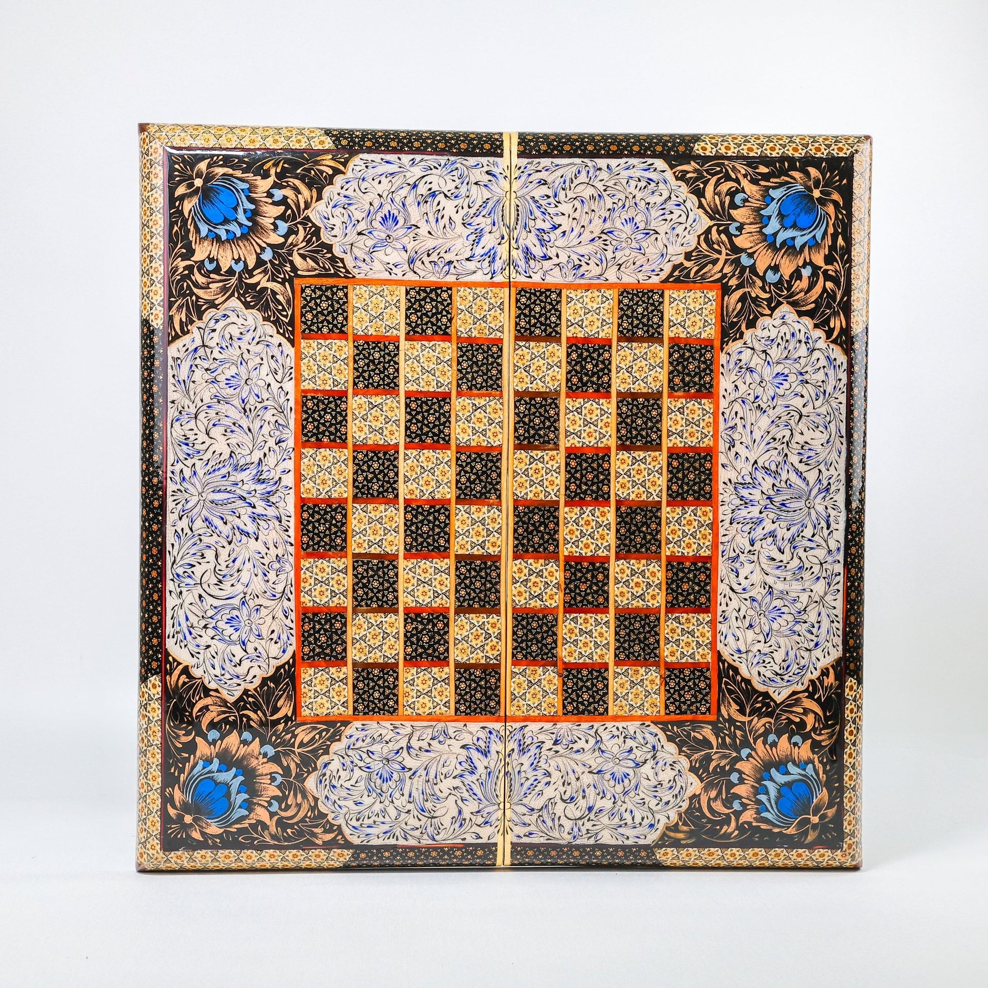 Backgammon & Chess Board - Size 50 - Premium Round Edge - Mother - of - Pearl with Tazhib Lid - 32 - Meraas Gallery