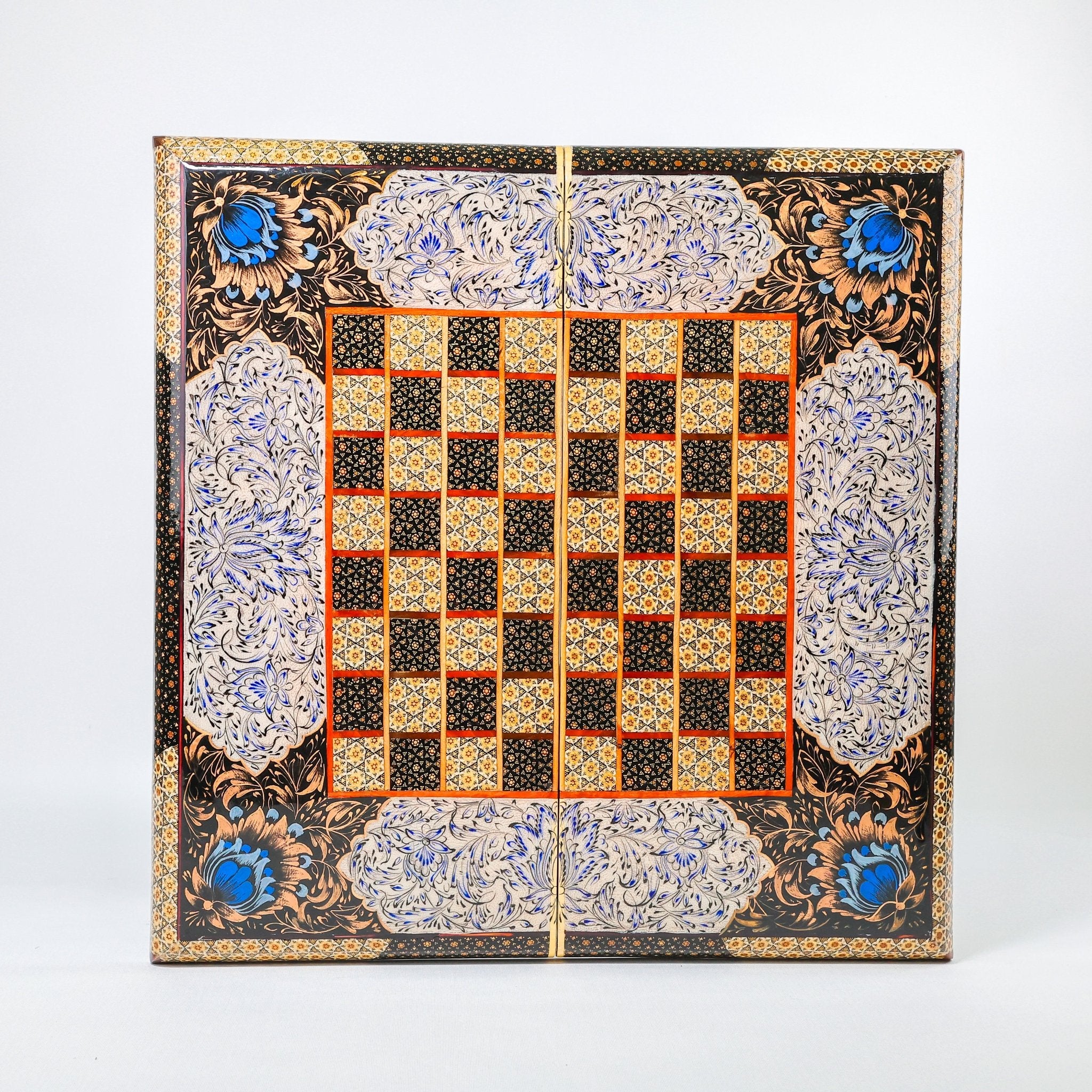 Backgammon & Chess Board - Size 50 - Premium Round Edge - Mother - of - Pearl with Tazhib Lid - 32 - Meraas Gallery