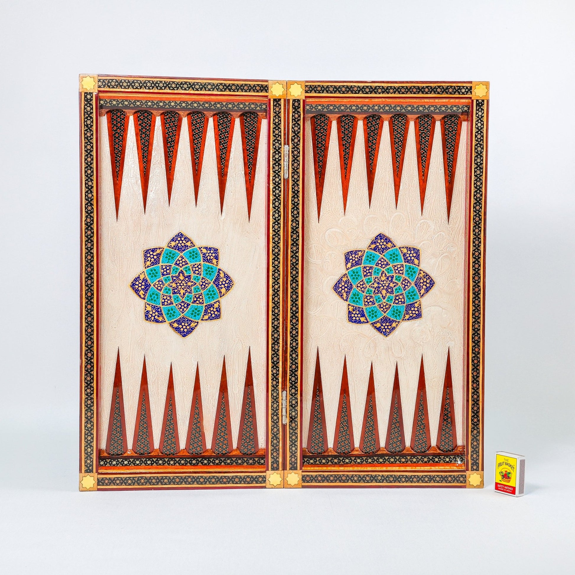 Backgammon & Chess Board - Size 50 - Premium Round Edge - Mother - of - Pearl with Tazhib Lid - 33 - Meraas Gallery