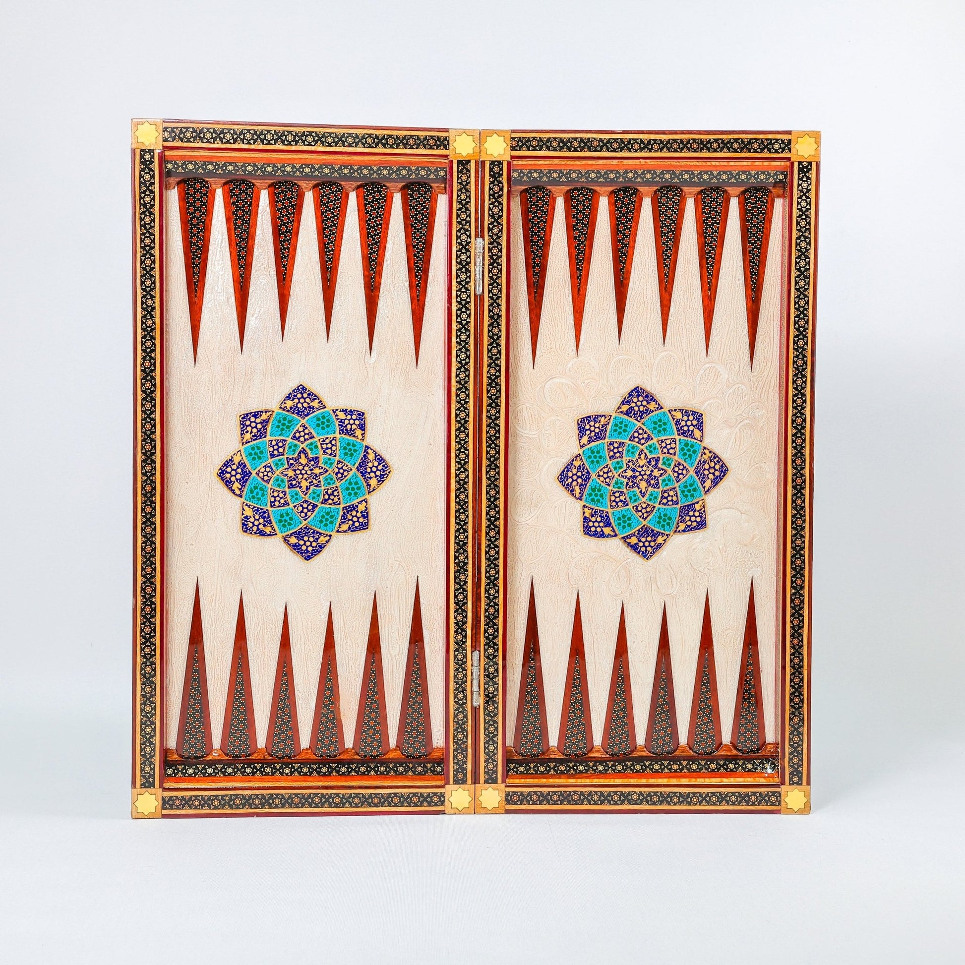 Backgammon & Chess Board - Size 50 - Premium Round Edge - Mother - of - Pearl with Tazhib Lid - 33 - Meraas Gallery