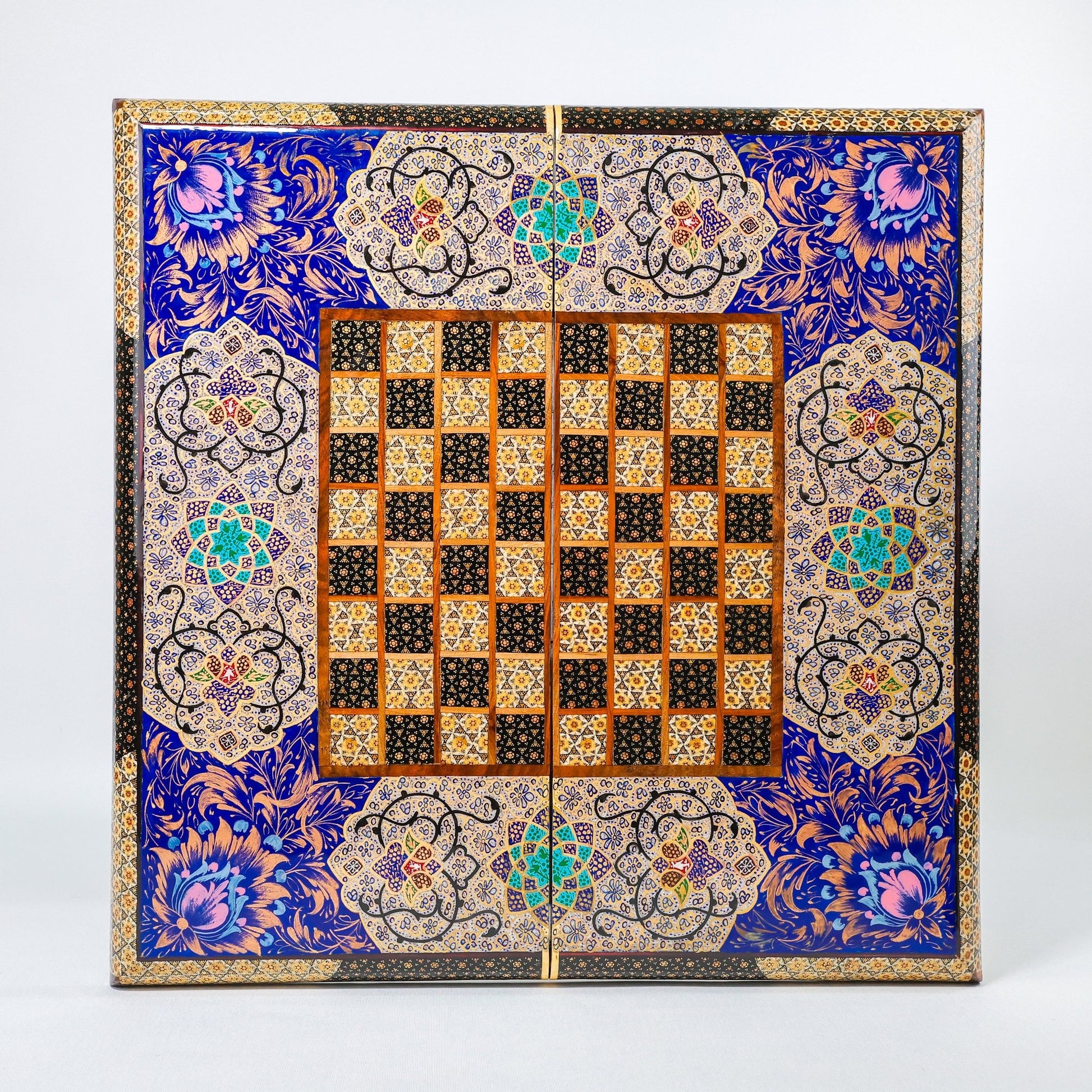 Backgammon & Chess Board - Size 50 - Premium Round Edge - Mother - of - Pearl with Tazhib Lid - 33 - Meraas Gallery