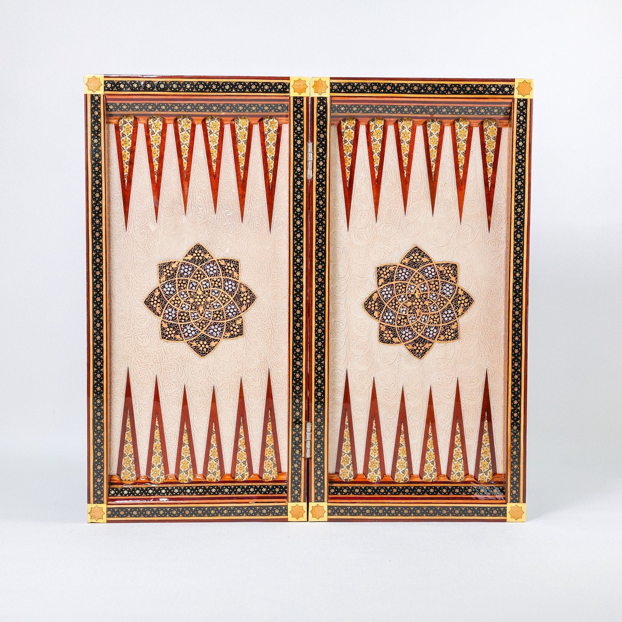 Backgammon & Chess Board - Size 50 - Premium Round Edge - Mother - of - Pearl with Tazhib Lid - 35 - Meraas Gallery