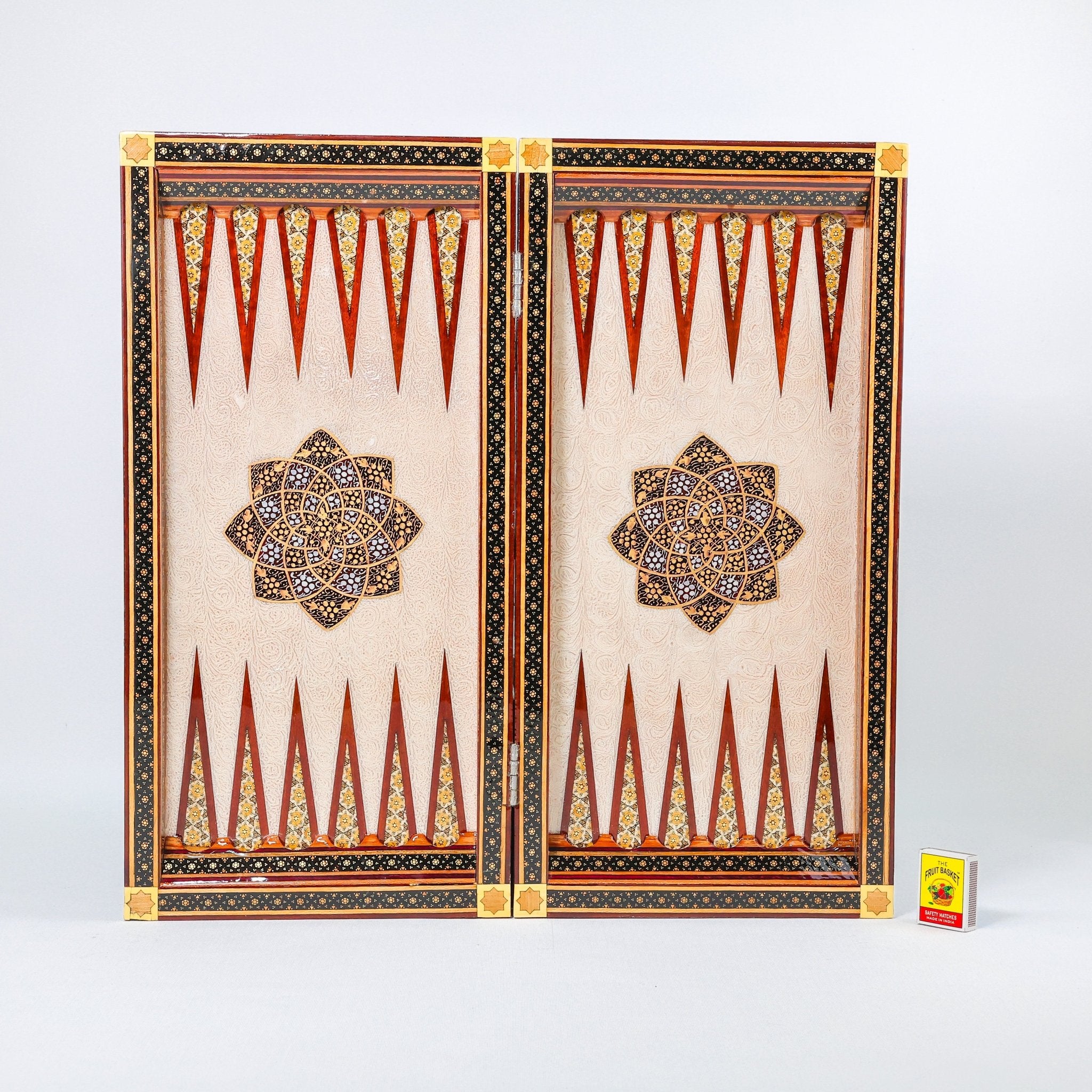 Backgammon & Chess Board - Size 50 - Premium Round Edge - Mother - of - Pearl with Tazhib Lid - 35 - Meraas Gallery
