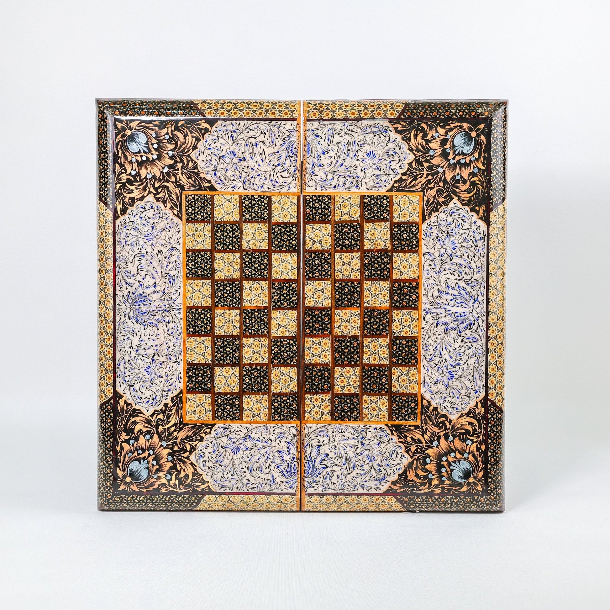 Backgammon & Chess Board - Size 50 - Premium Round Edge - Mother - of - Pearl with Tazhib Lid - 35 - Meraas Gallery