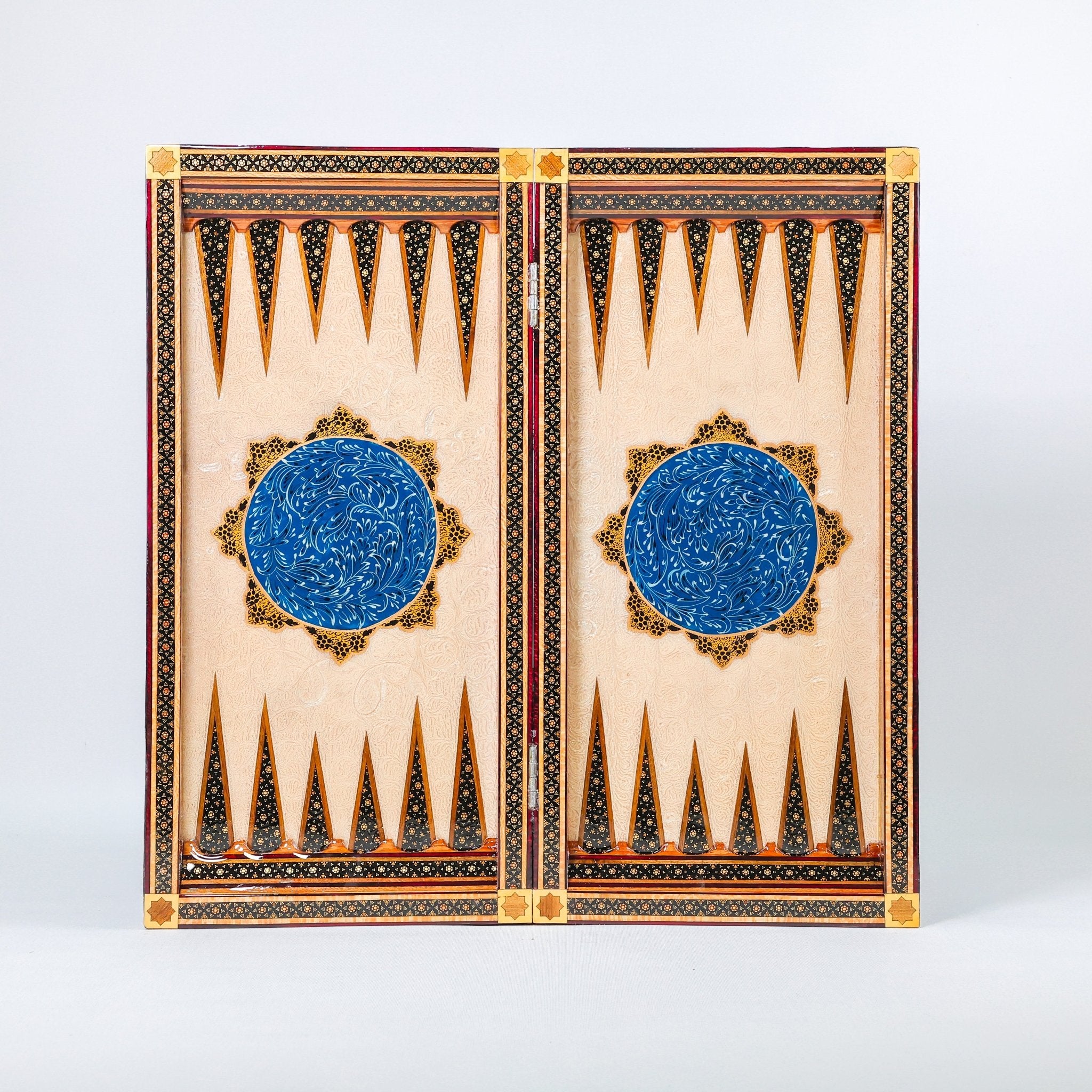 Backgammon & Chess Board - Size 50 - Premium Round Edge - Mother - of - Pearl with Tazhib Lid - 36 - Meraas Gallery