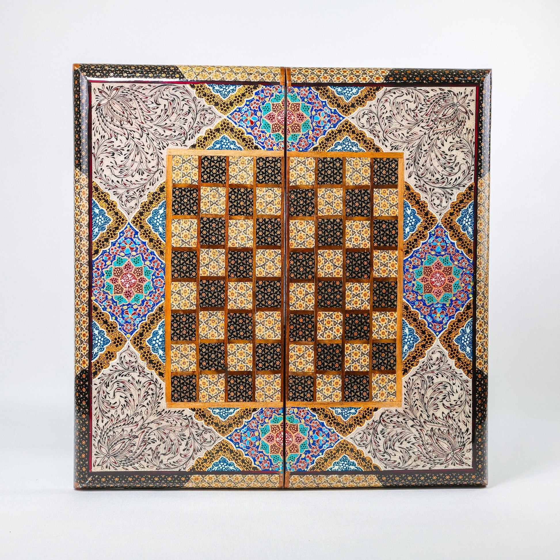 Backgammon & Chess Board - Size 50 - Premium Round Edge - Mother - of - Pearl with Tazhib Lid - 36 - Meraas Gallery