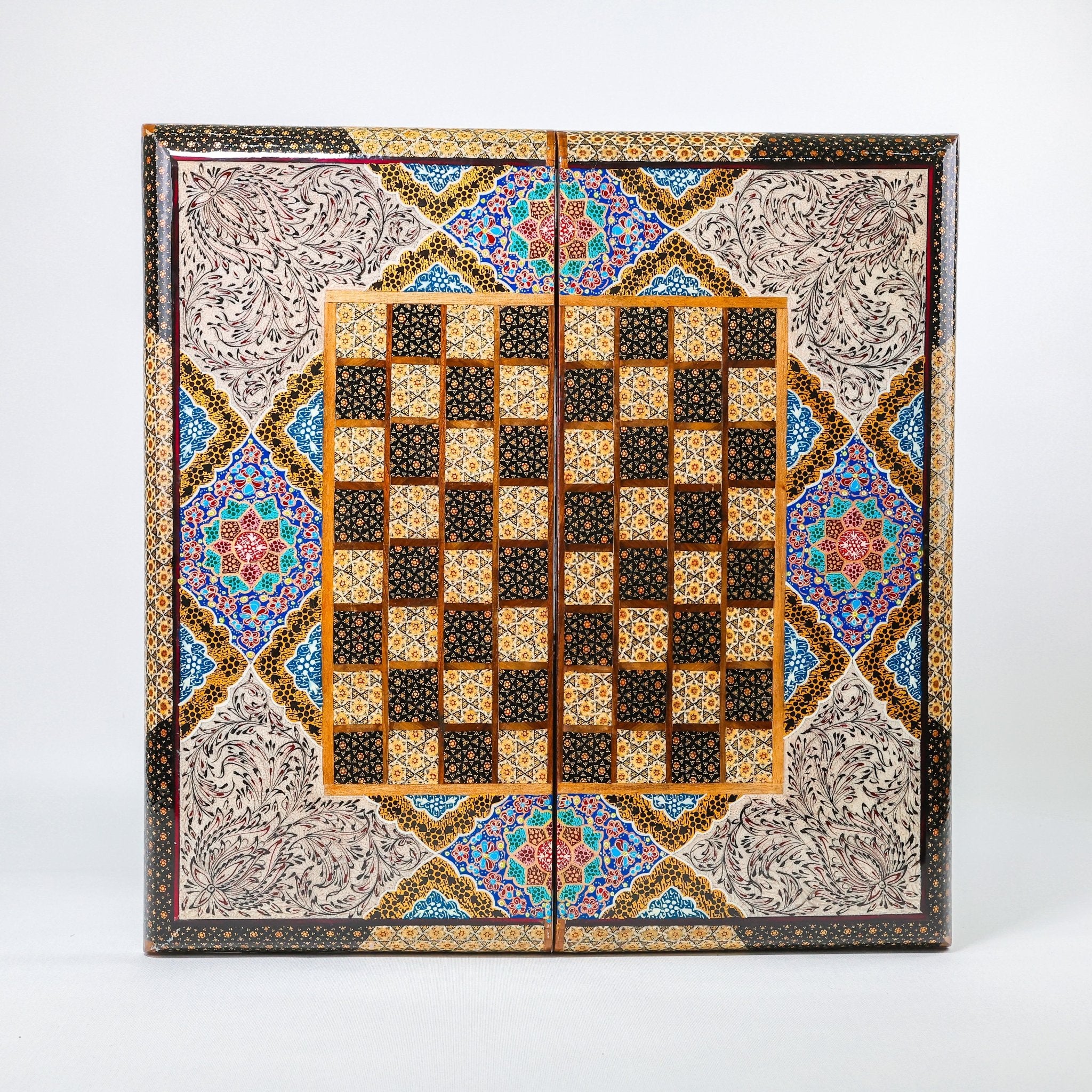 Backgammon & Chess Board - Size 50 - Premium Round Edge - Mother - of - Pearl with Tazhib Lid - 36 - Meraas Gallery