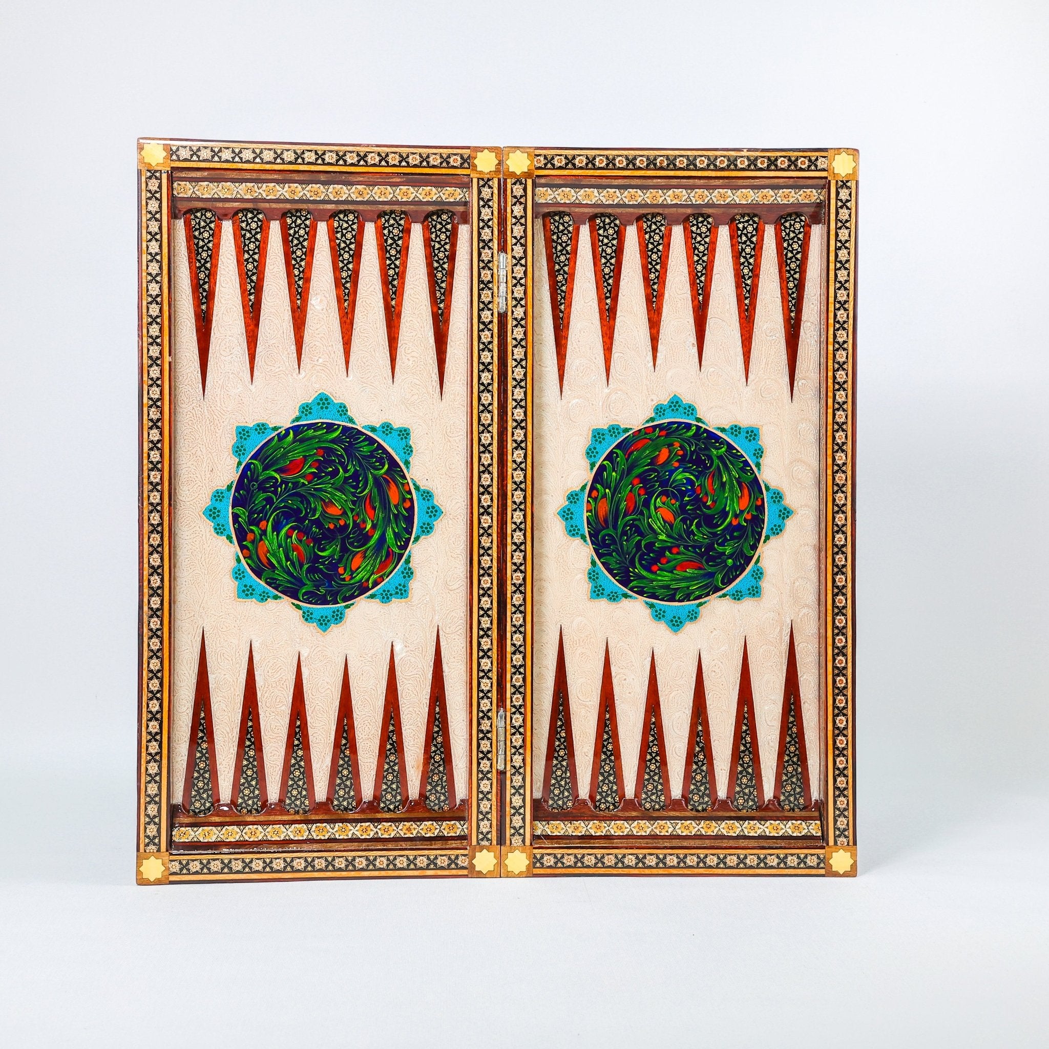 Backgammon & Chess Board - Size 50 - Premium Round Edge - Mother - of - Pearl with Tazhib Lid - 37 - Meraas Gallery