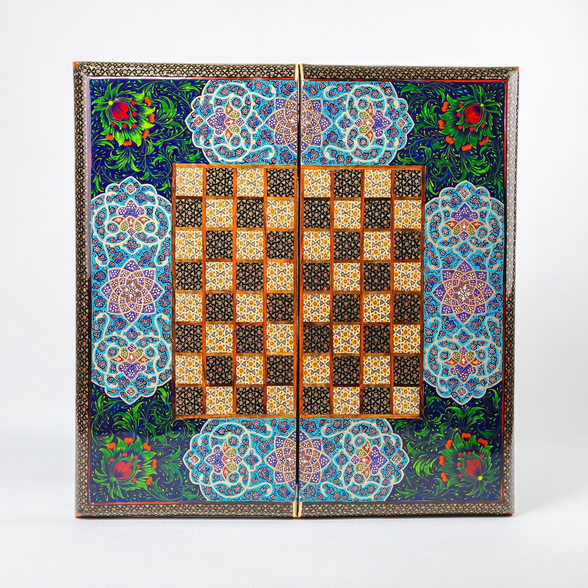 Backgammon & Chess Board - Size 50 - Premium Round Edge - Mother - of - Pearl with Tazhib Lid - 37 - Meraas Gallery
