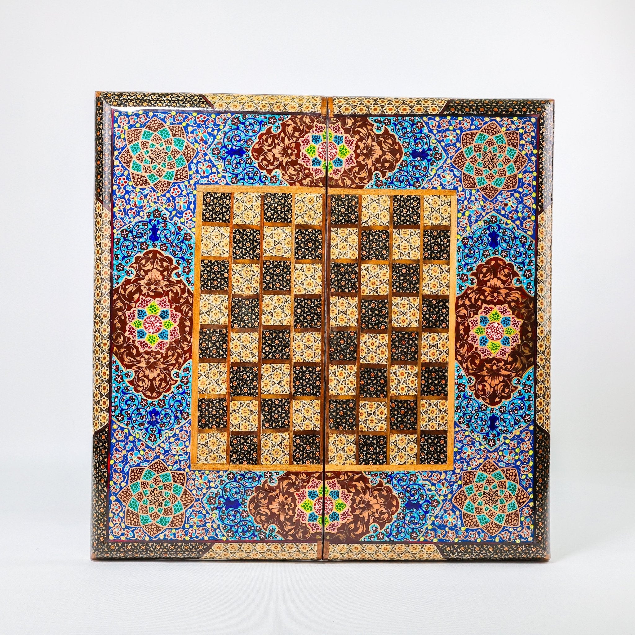 Backgammon & Chess Board - Size 50 - Premium Round Edge - Mother - of - Pearl with Tazhib Lid - 38 - Meraas Gallery
