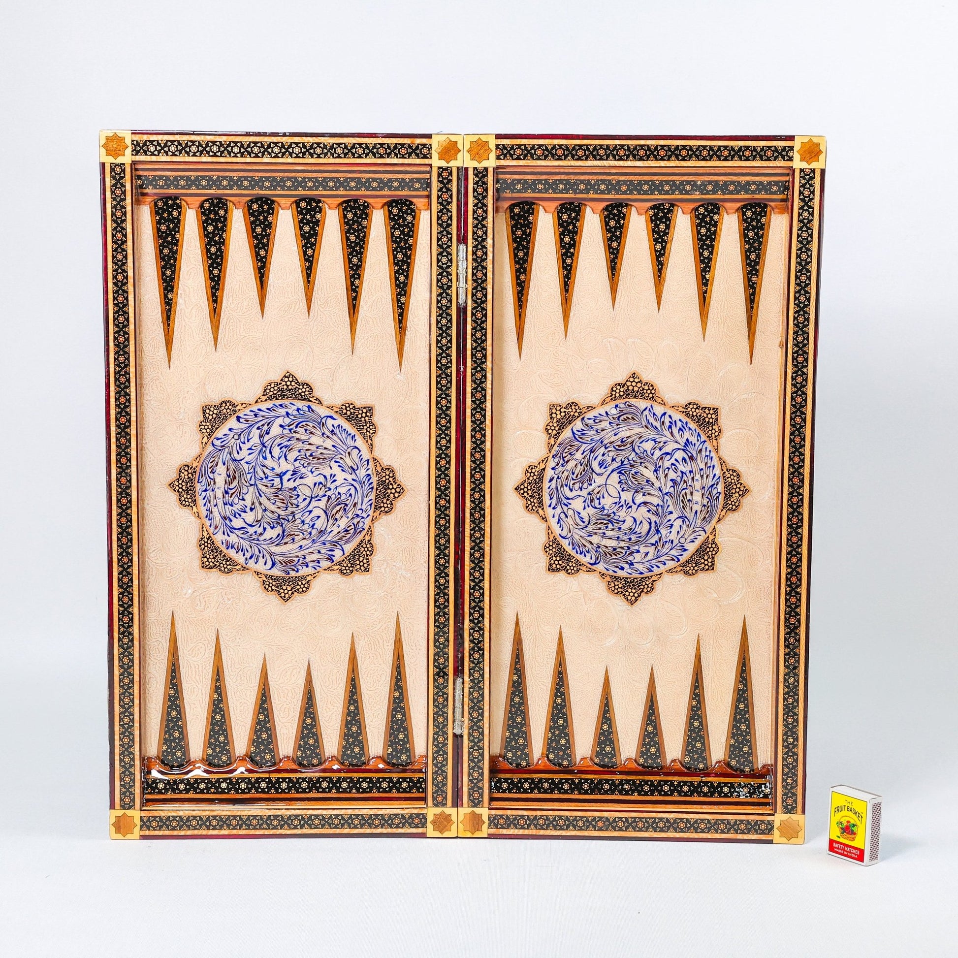 Backgammon & Chess Board - Size 50 - Premium Round Edge - Mother - of - Pearl with Tazhib Lid - 38 - Meraas Gallery