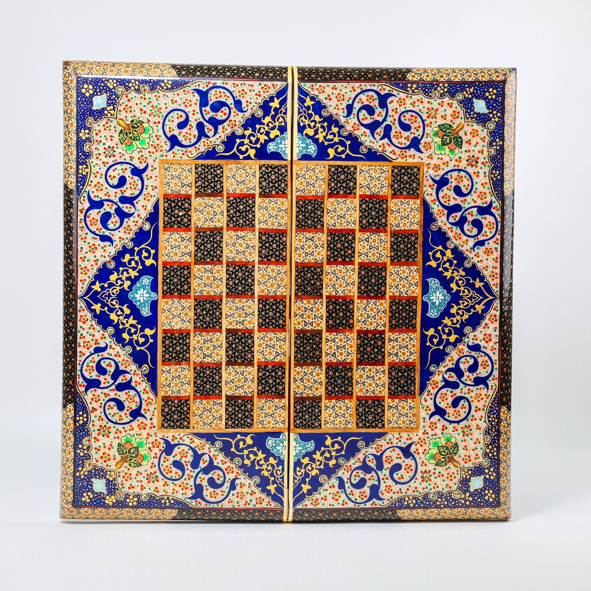 Backgammon & Chess Board - Size 50 - Premium Round Edge - Mother - of - Pearl with Tazhib Lid - 39 - Meraas Gallery