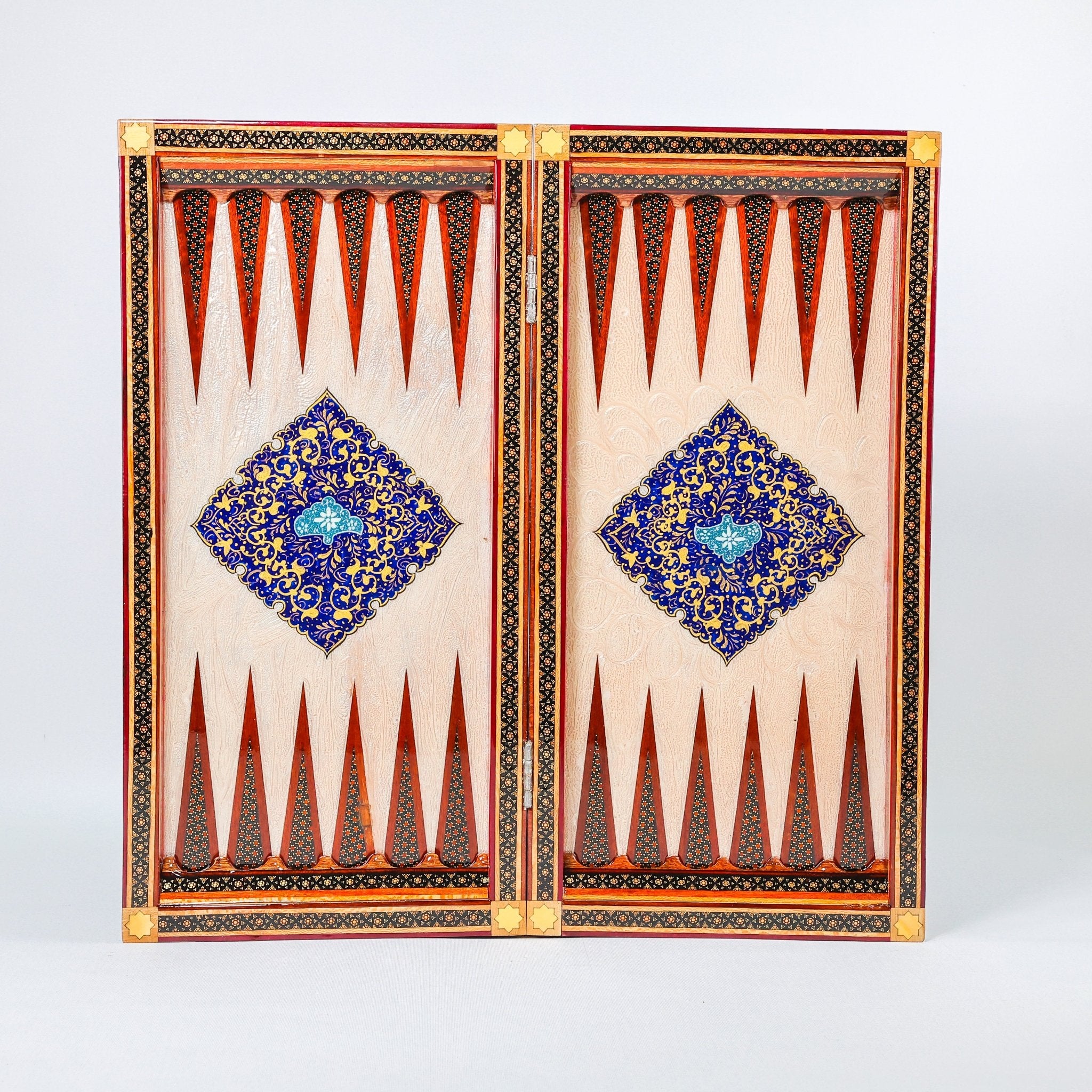 Backgammon & Chess Board - Size 50 - Premium Round Edge - Mother - of - Pearl with Tazhib Lid - 39 - Meraas Gallery