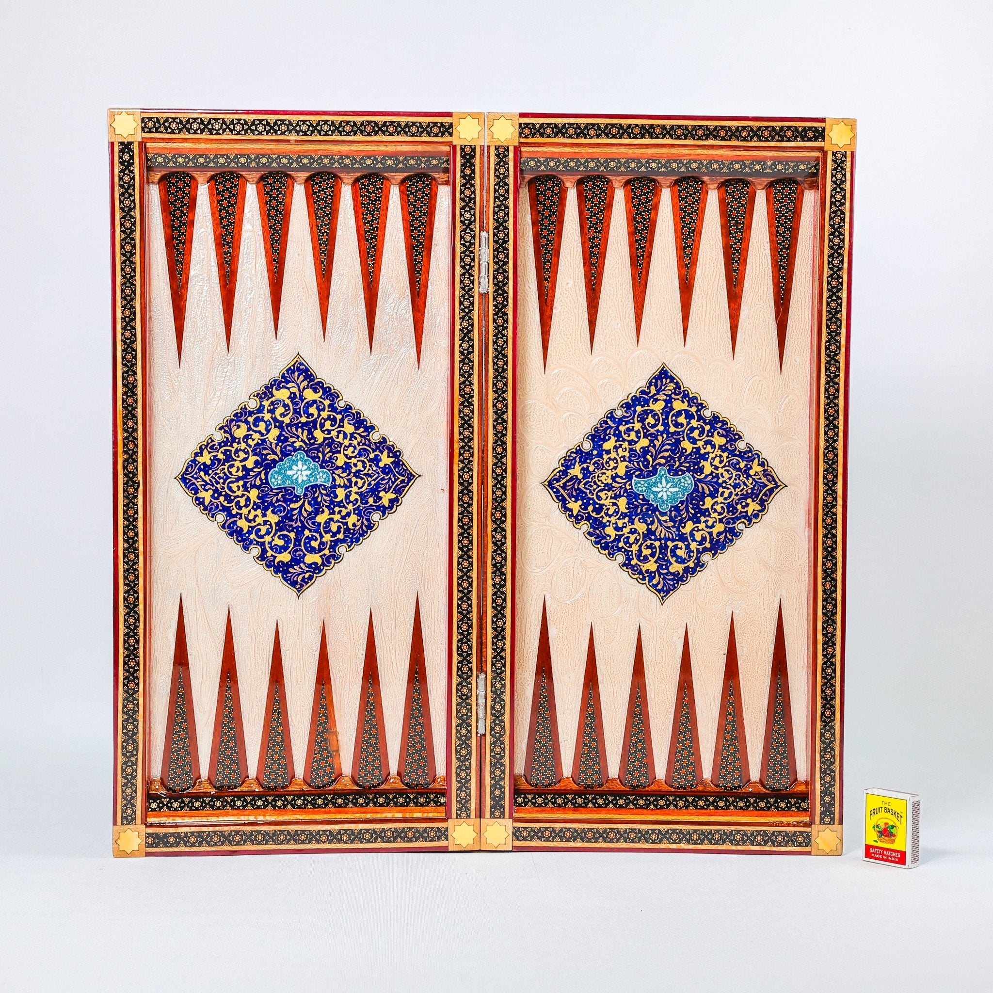 Backgammon & Chess Board - Size 50 - Premium Round Edge - Mother - of - Pearl with Tazhib Lid - 39 - Meraas Gallery