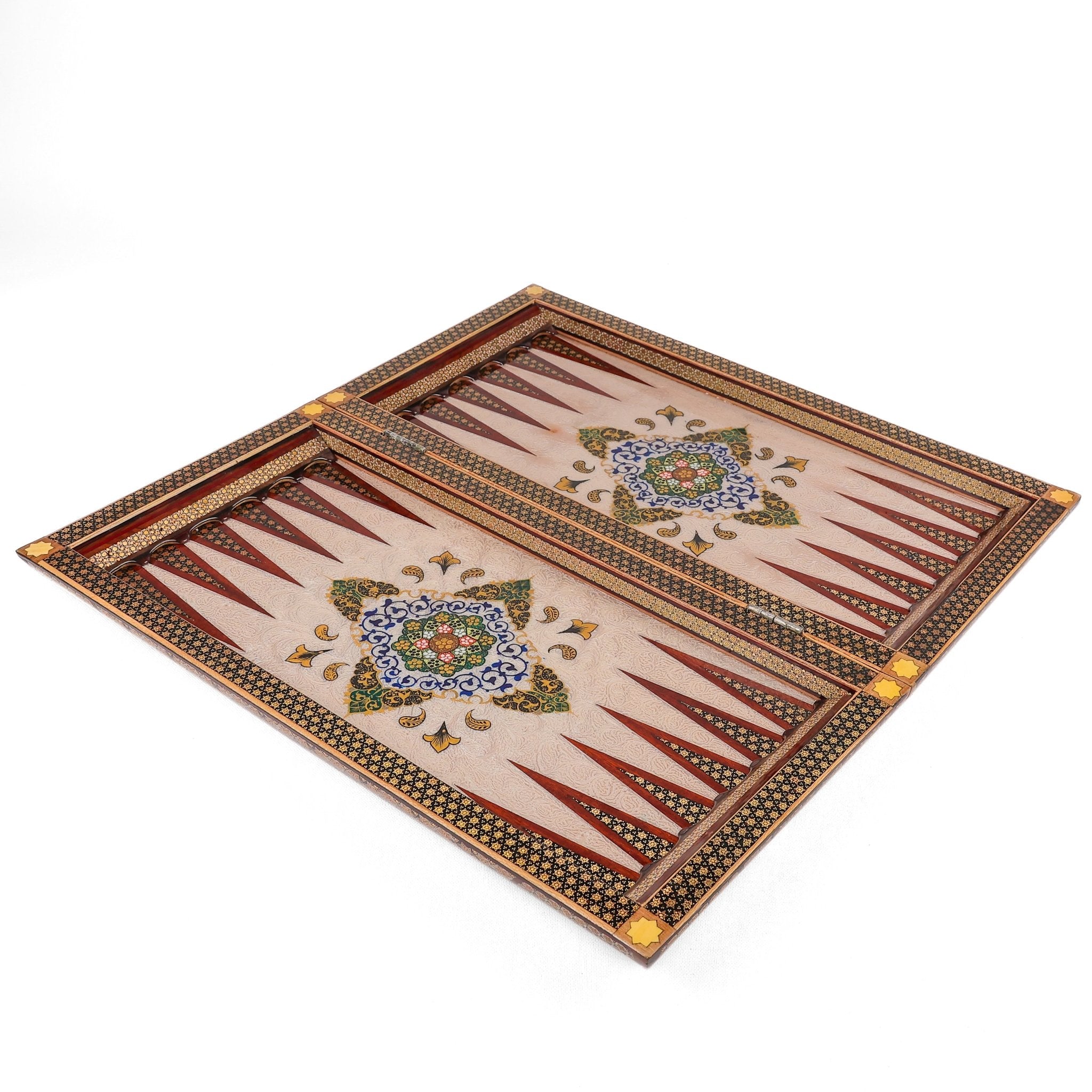 Backgammon & Chess Board - Size 50 - Premium Round Edge - Mother - of - Pearl with Tazhib Lid - 01 - Meraas Gallery