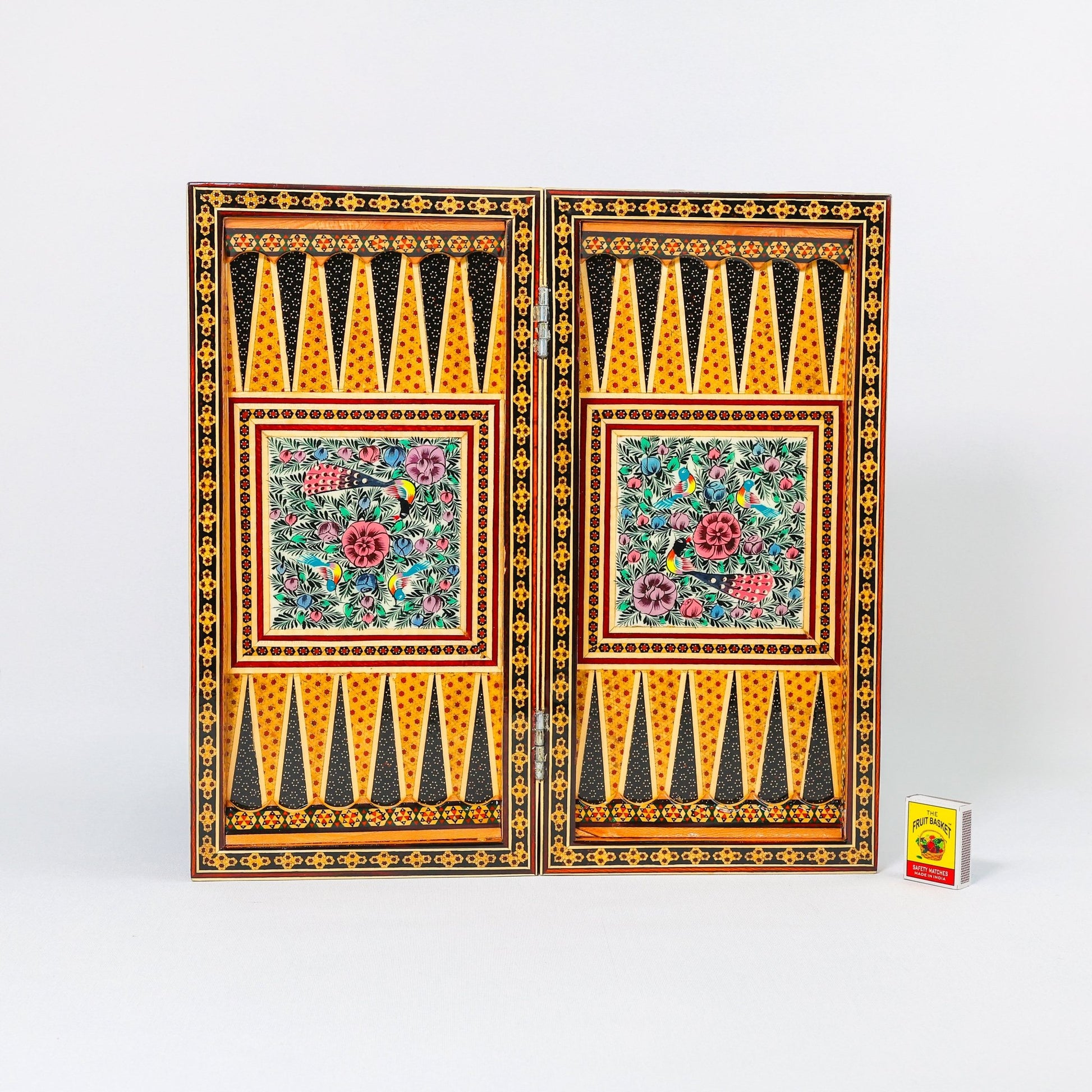 Backgammon & Chess Board - Size 40 - Flower & Bird Design - Khatam Interior - 02 - Meraas Gallery