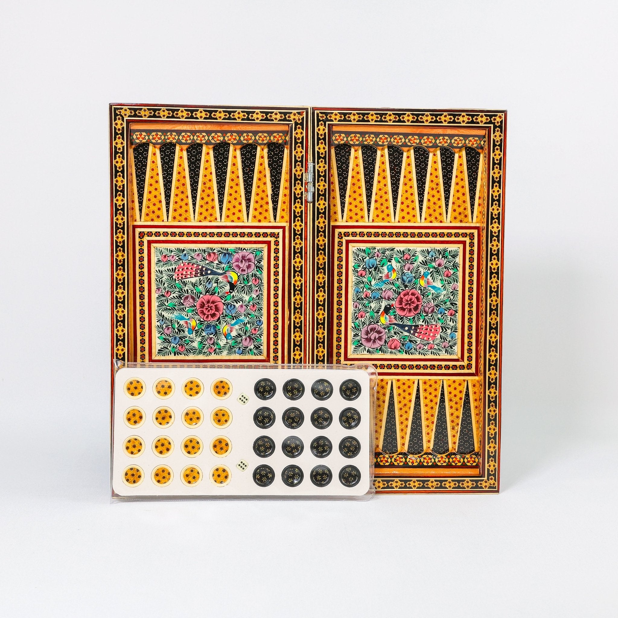 Backgammon & Chess Board - Size 40 - Flower & Bird Design - Khatam Interior - 02 - Meraas Gallery