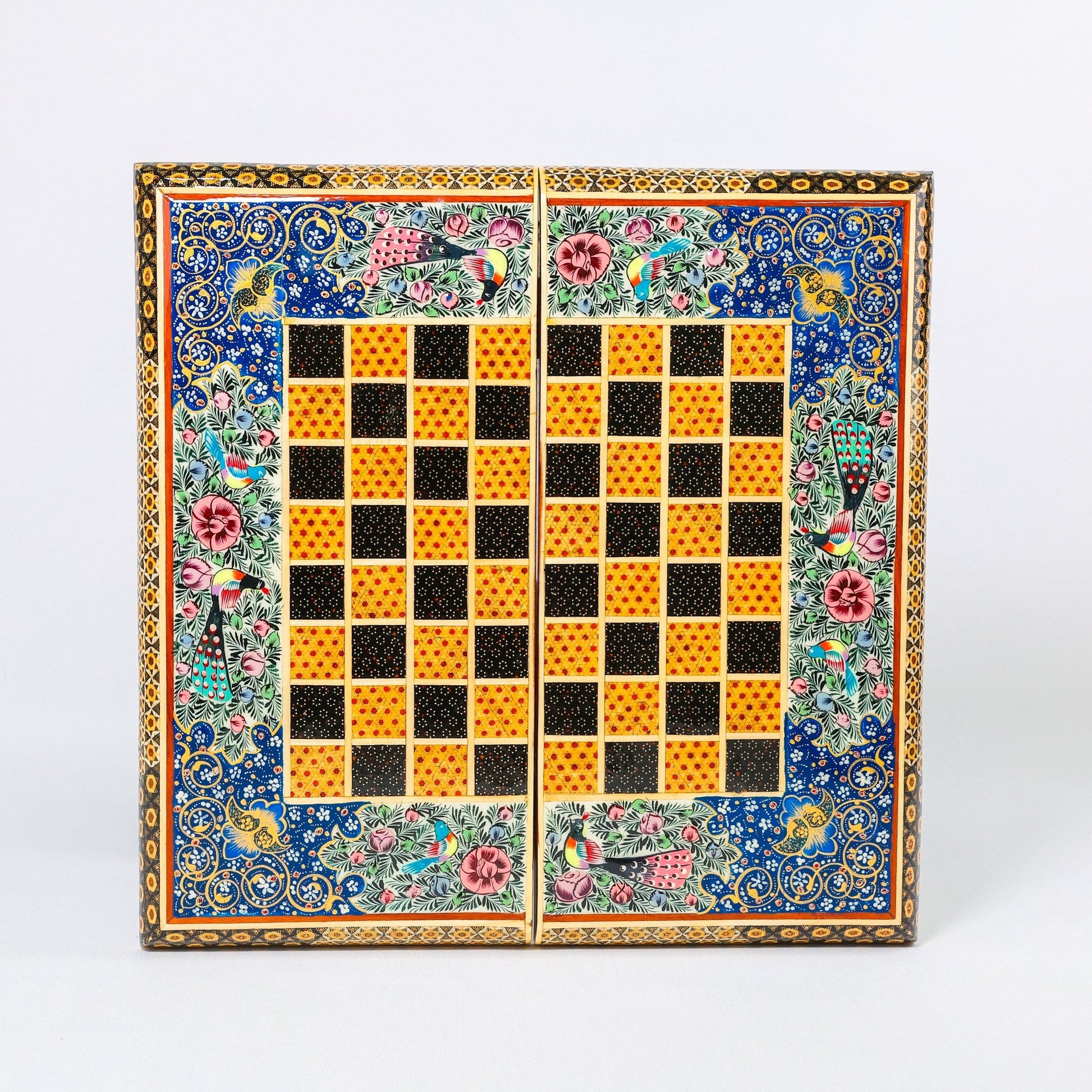 Backgammon & Chess Board - Size 40 - Flower & Bird Design - Khatam Interior - 02 - Meraas Gallery