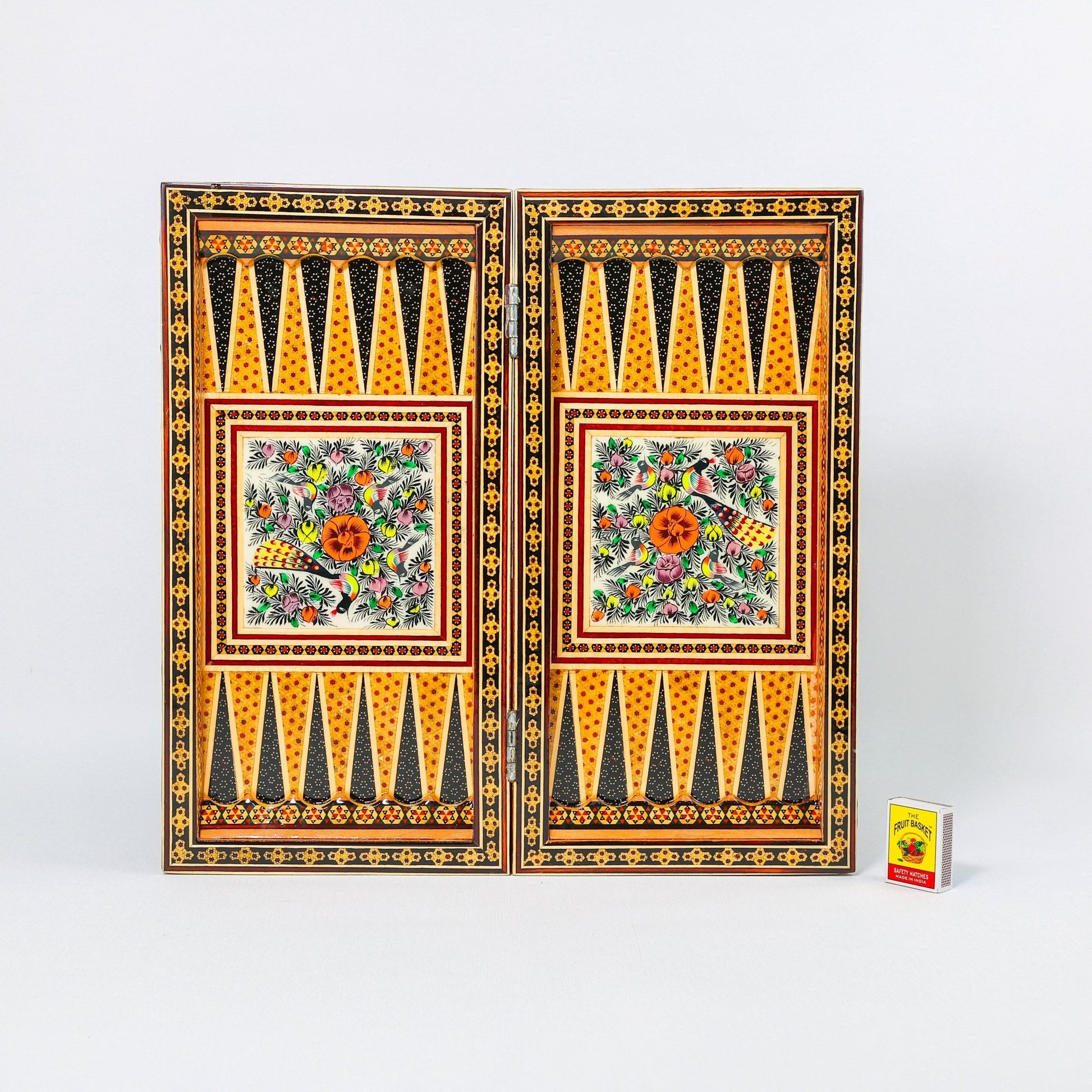 Backgammon & Chess Board - Size 40 - Flower & Bird Design - Khatam Interior - 03 - Meraas Gallery