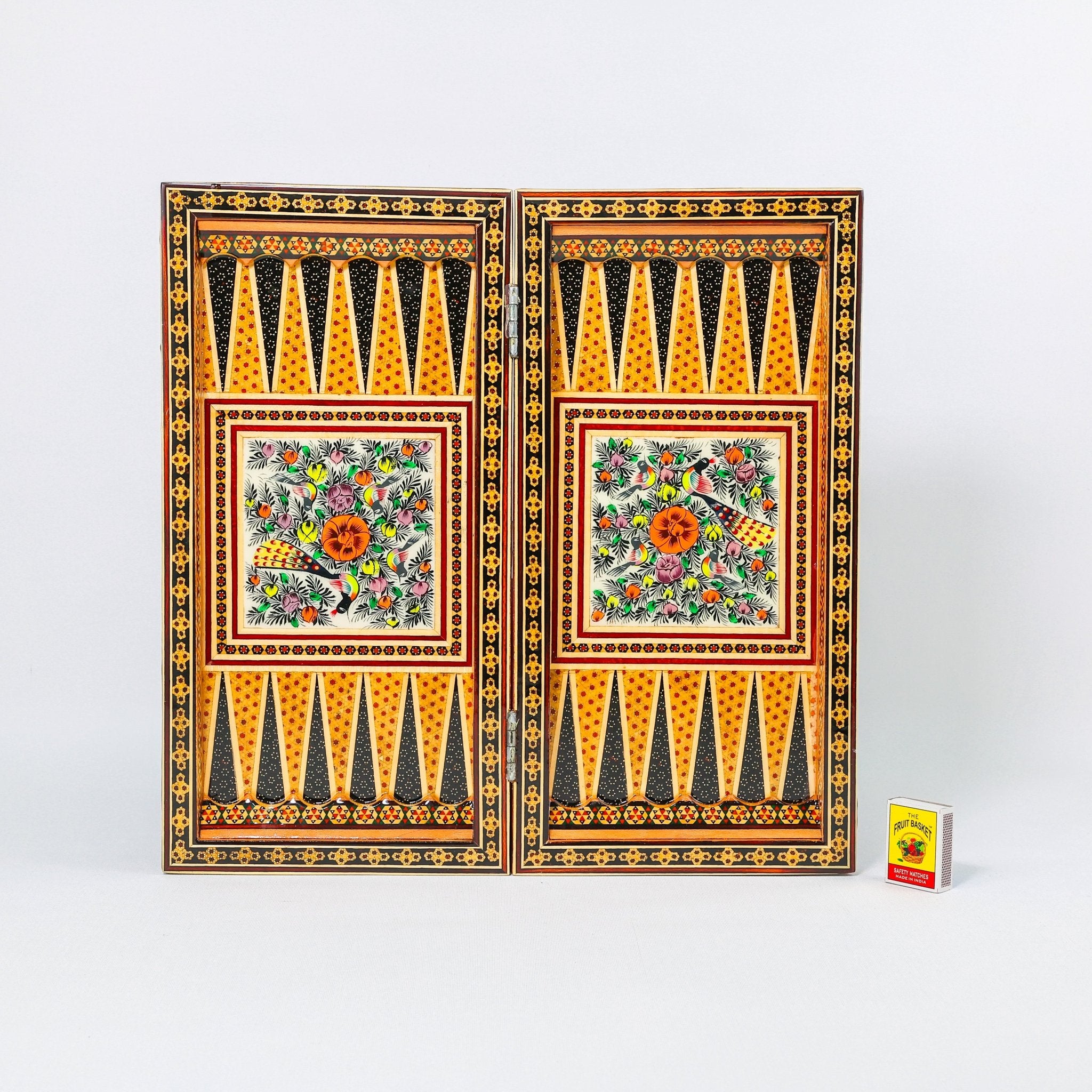 Backgammon & Chess Board - Size 40 - Flower & Bird Design - Khatam Interior - 03 - Meraas Gallery