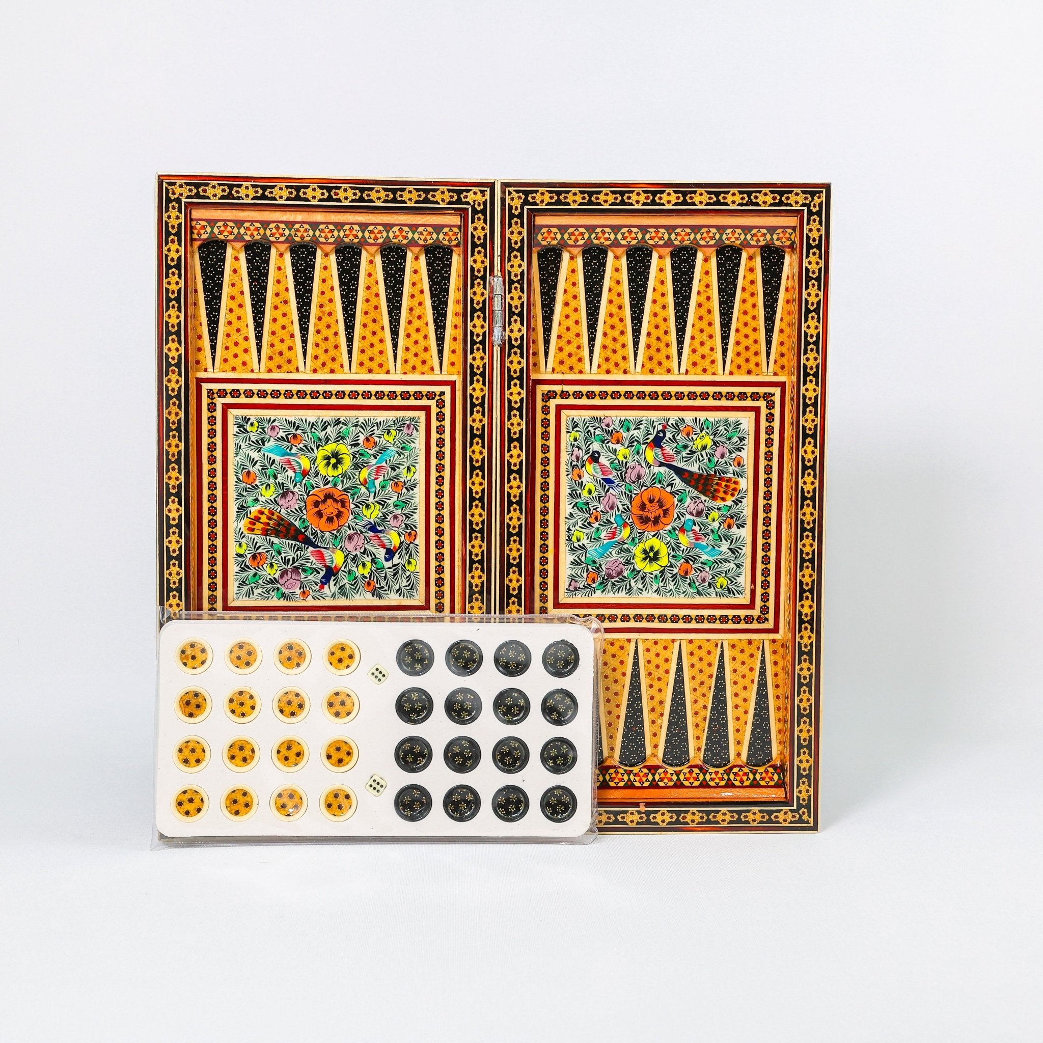 Backgammon & Chess Board - Size 40 - Flower & Bird Design - Khatam Interior - 04 - Meraas Gallery