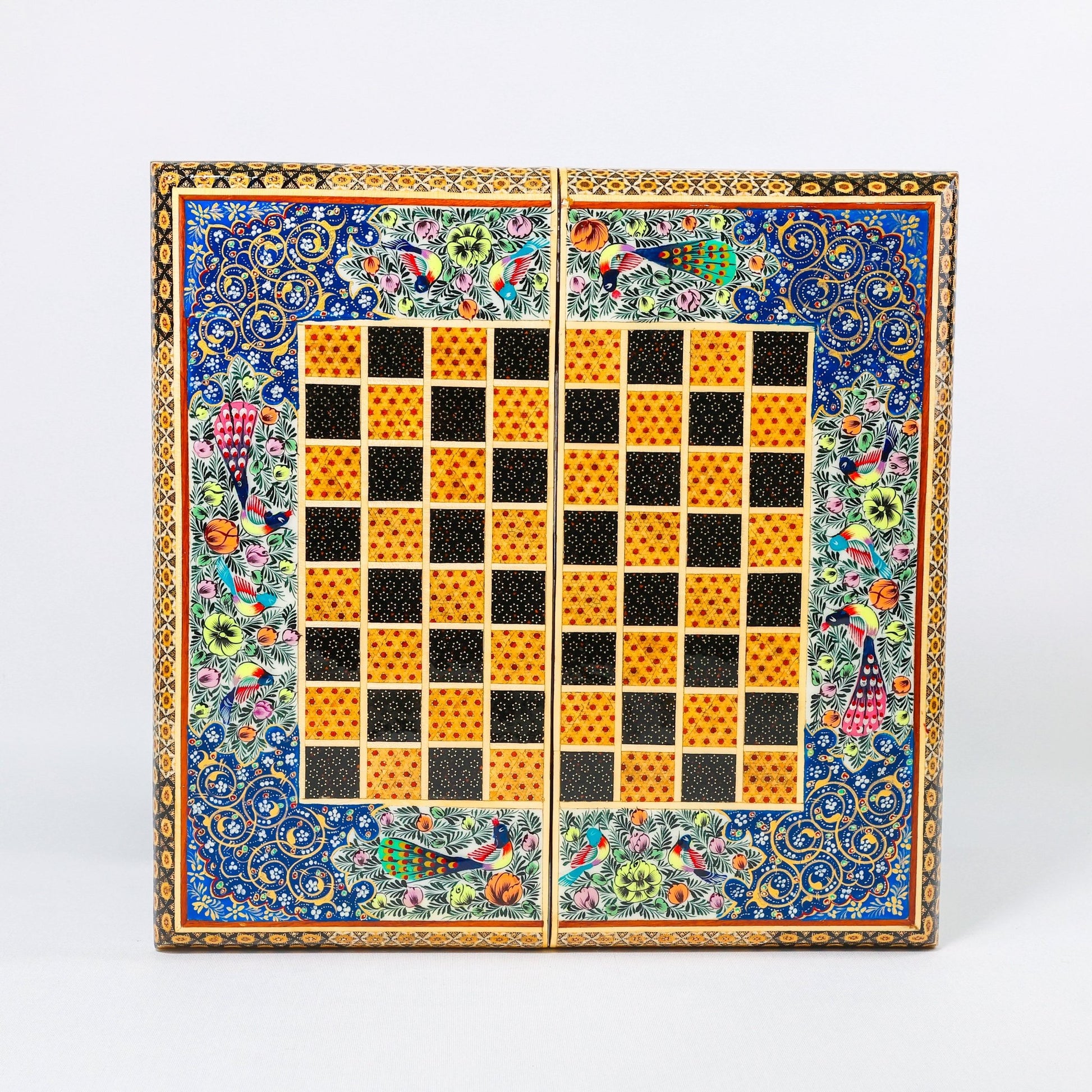 Backgammon & Chess Board - Size 40 - Flower & Bird Design - Khatam Interior - 04 - Meraas Gallery