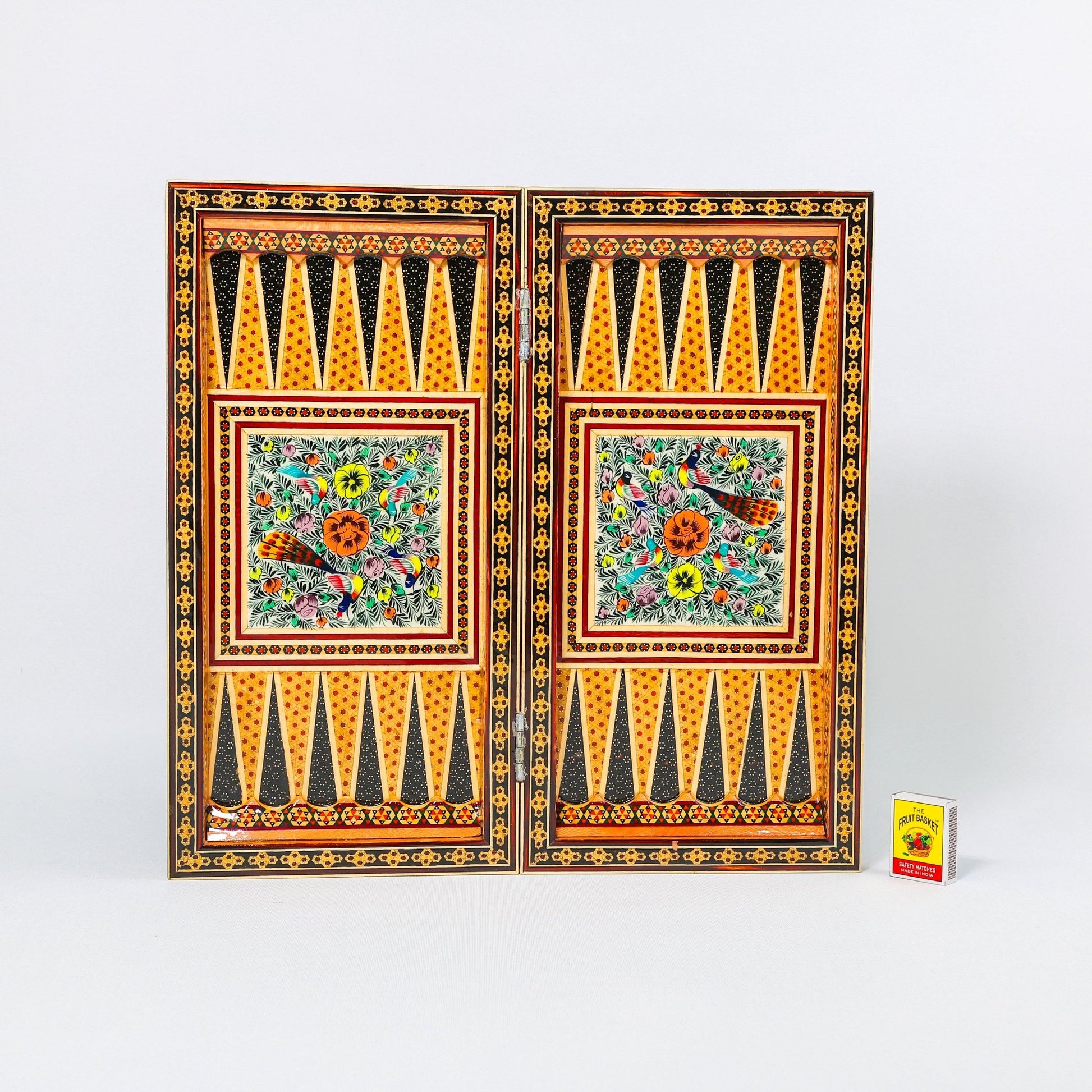 Backgammon & Chess Board - Size 40 - Flower & Bird Design - Khatam Interior - 04 - Meraas Gallery