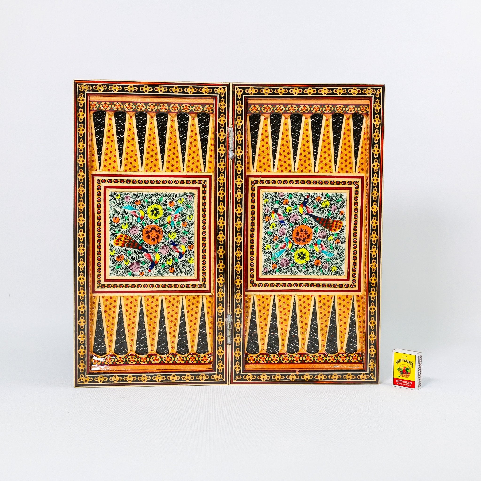 Backgammon & Chess Board - Size 40 - Flower & Bird Design - Khatam Interior - 04 - Meraas Gallery