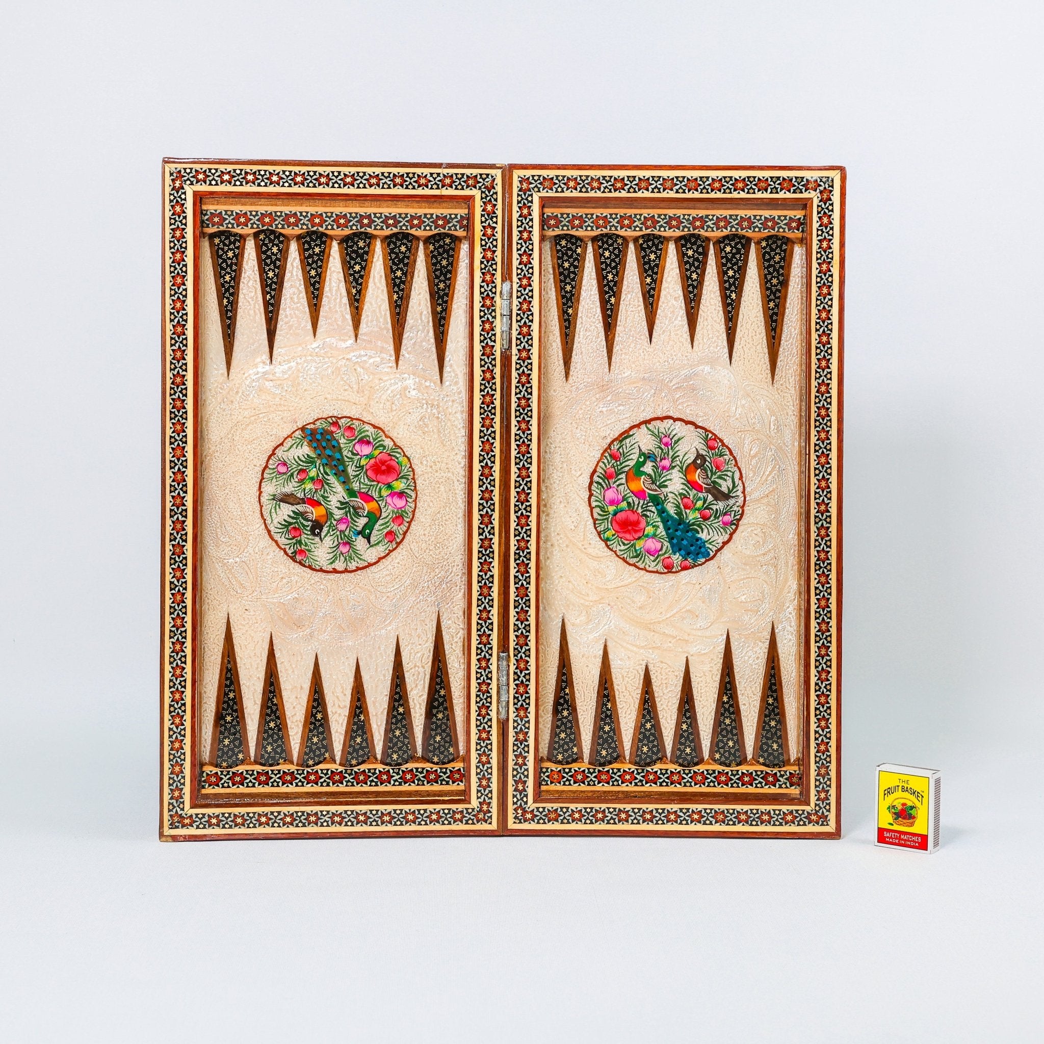 Backgammon & Chess Board - Size 40 - Flower & Bird Design - Khatam Interior - 05 - Meraas Gallery