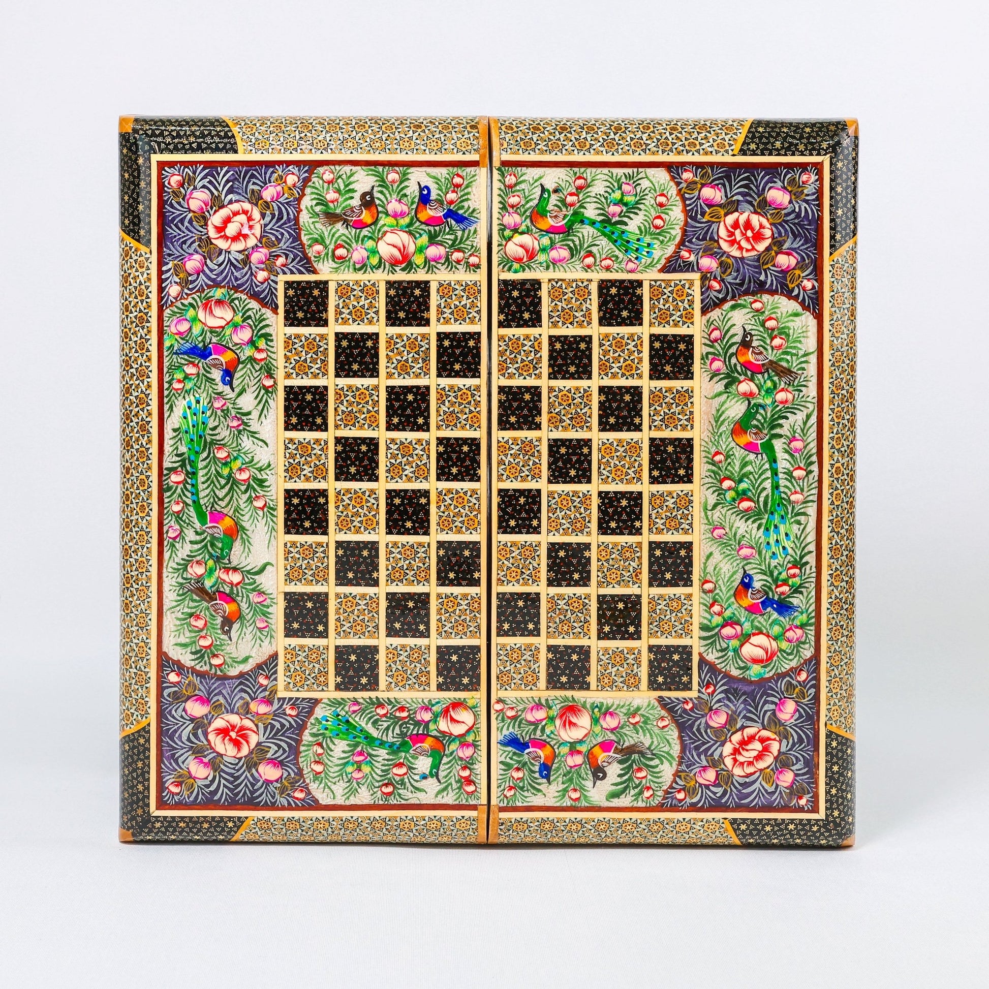 Backgammon & Chess Board - Size 40 - Flower & Bird Design - Khatam Interior - 05 - Meraas Gallery