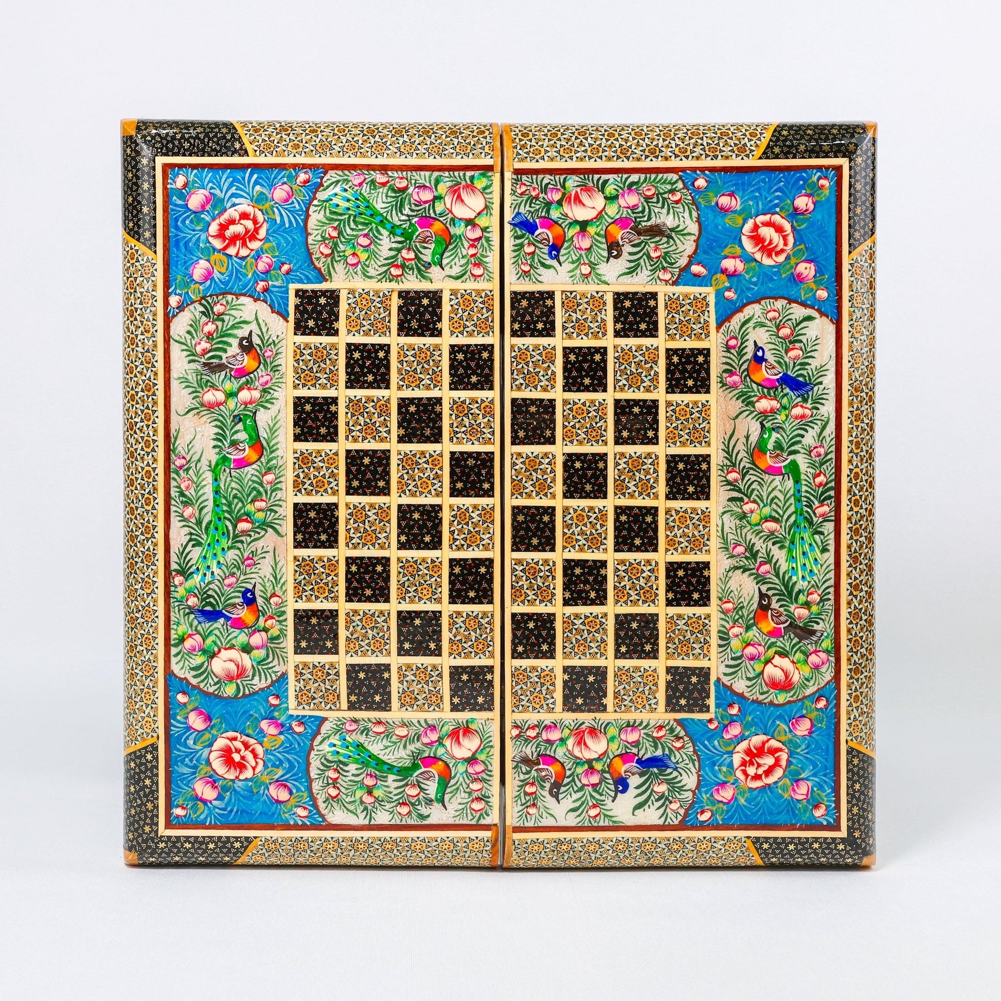 Backgammon & Chess Board - Size 40 - Flower & Bird Design - Khatam Interior - 06 - Meraas Gallery