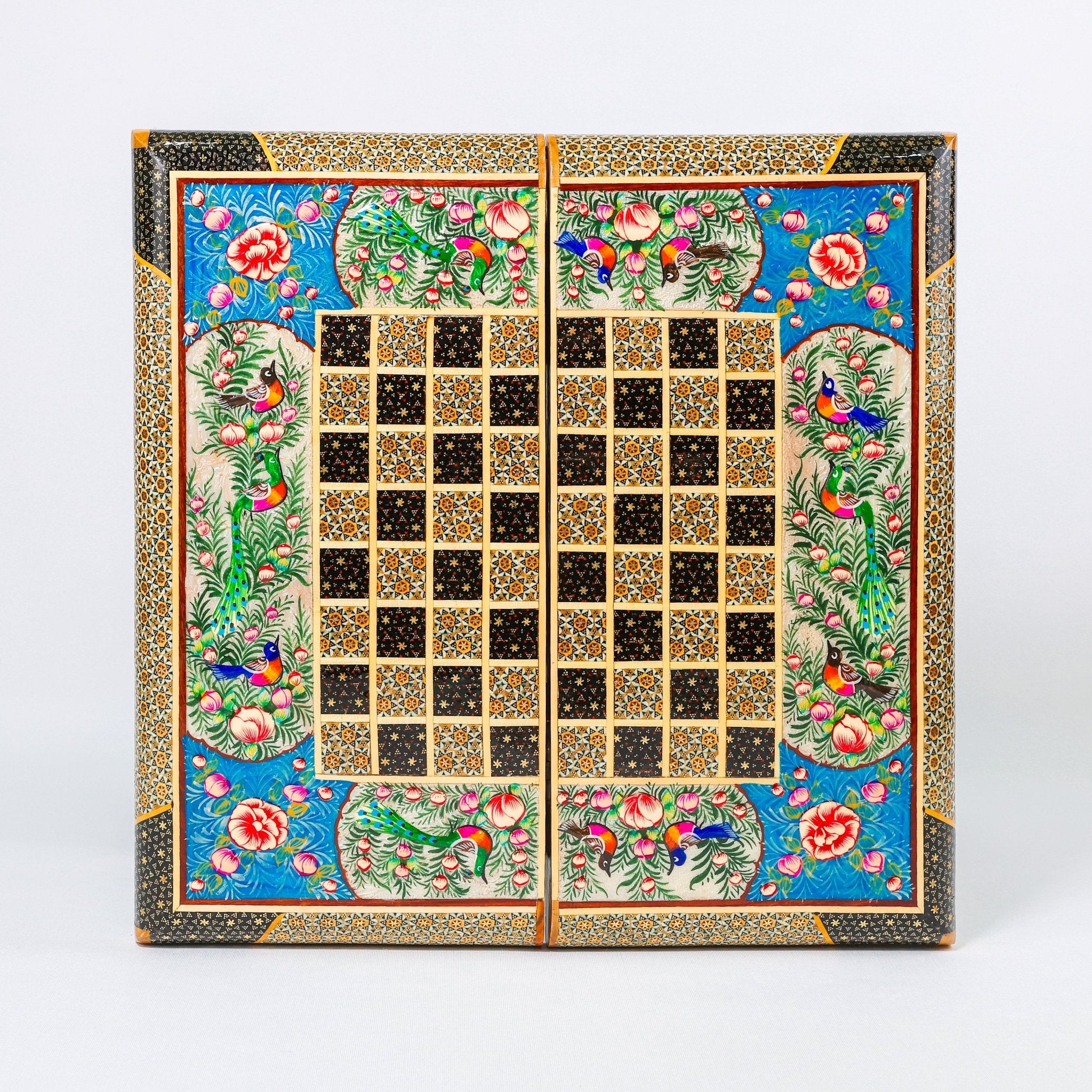 Backgammon & Chess Board - Size 40 - Flower & Bird Design - Khatam Interior - 06 - Meraas Gallery