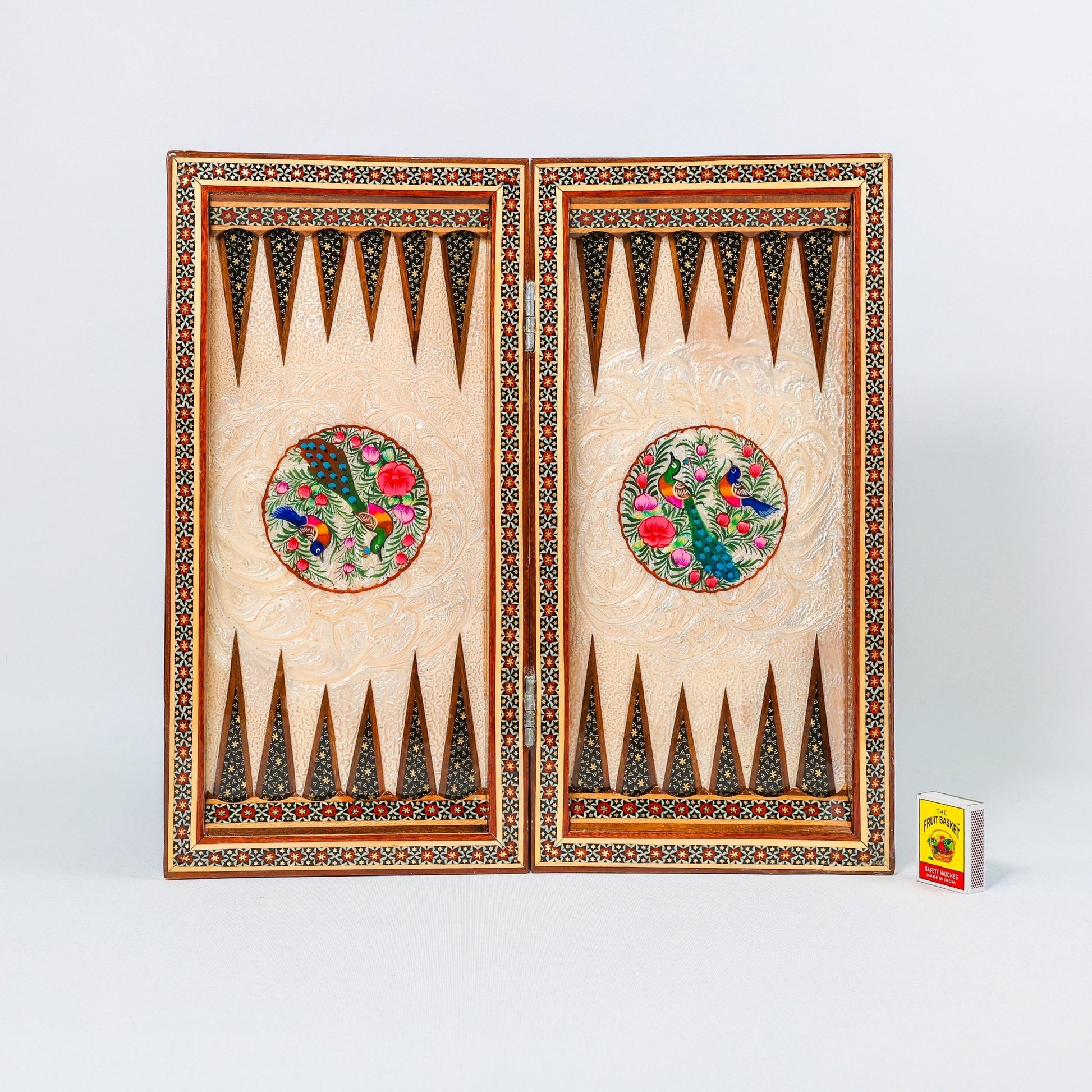 Backgammon & Chess Board - Size 40 - Flower & Bird Design - Khatam Interior - 06 - Meraas Gallery