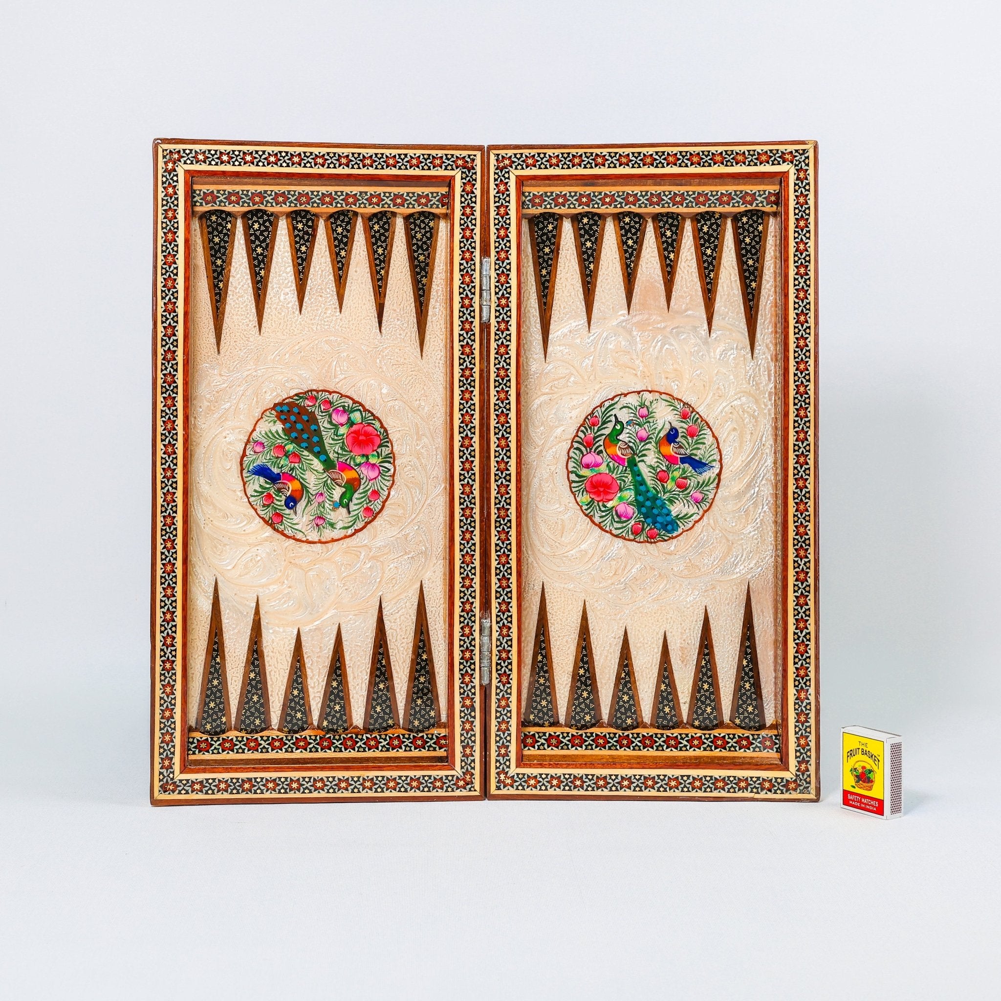 Backgammon & Chess Board - Size 40 - Flower & Bird Design - Khatam Interior - 06 - Meraas Gallery