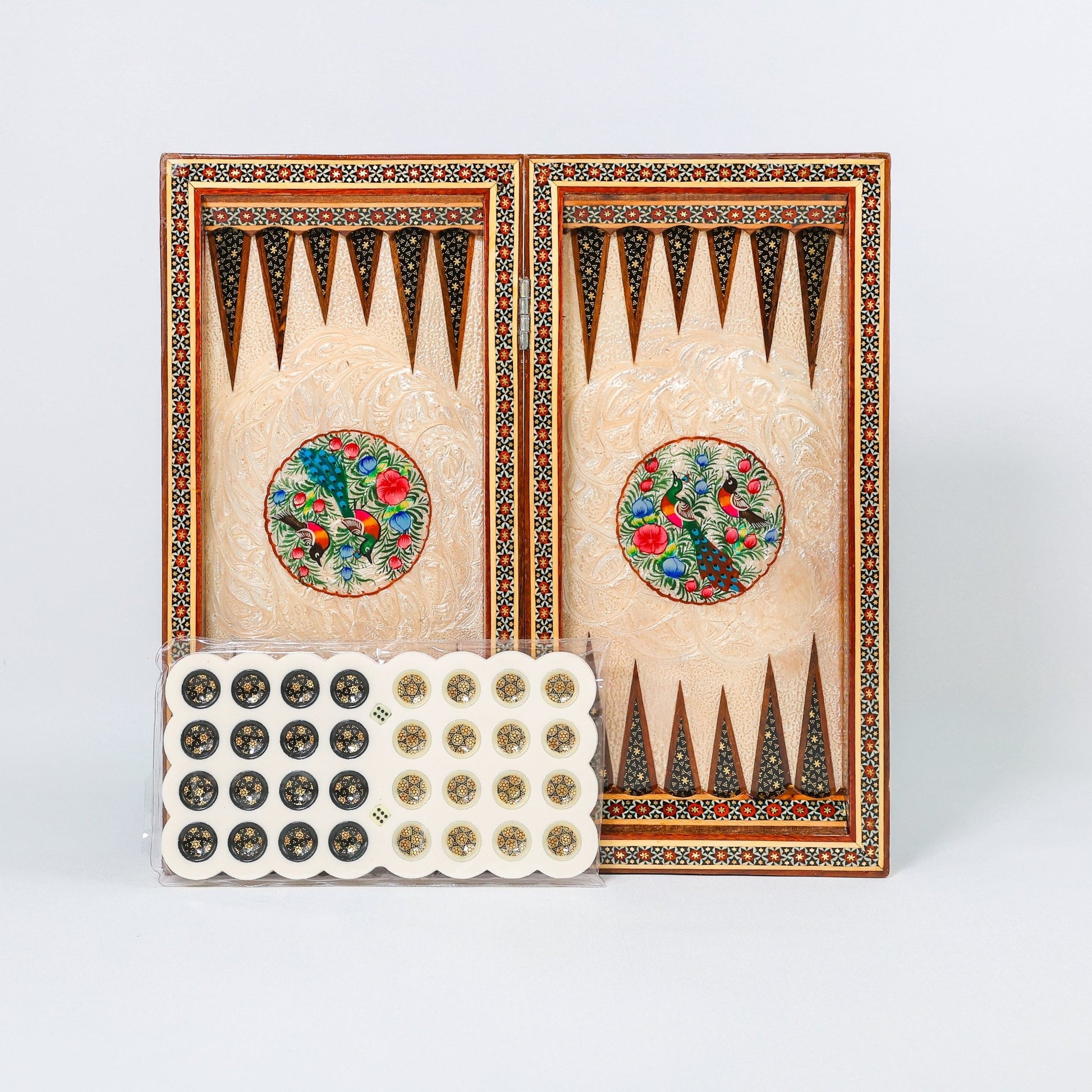 Backgammon & Chess Board - Size 40 - Flower & Bird Design - Khatam Interior - 07 - Meraas Gallery