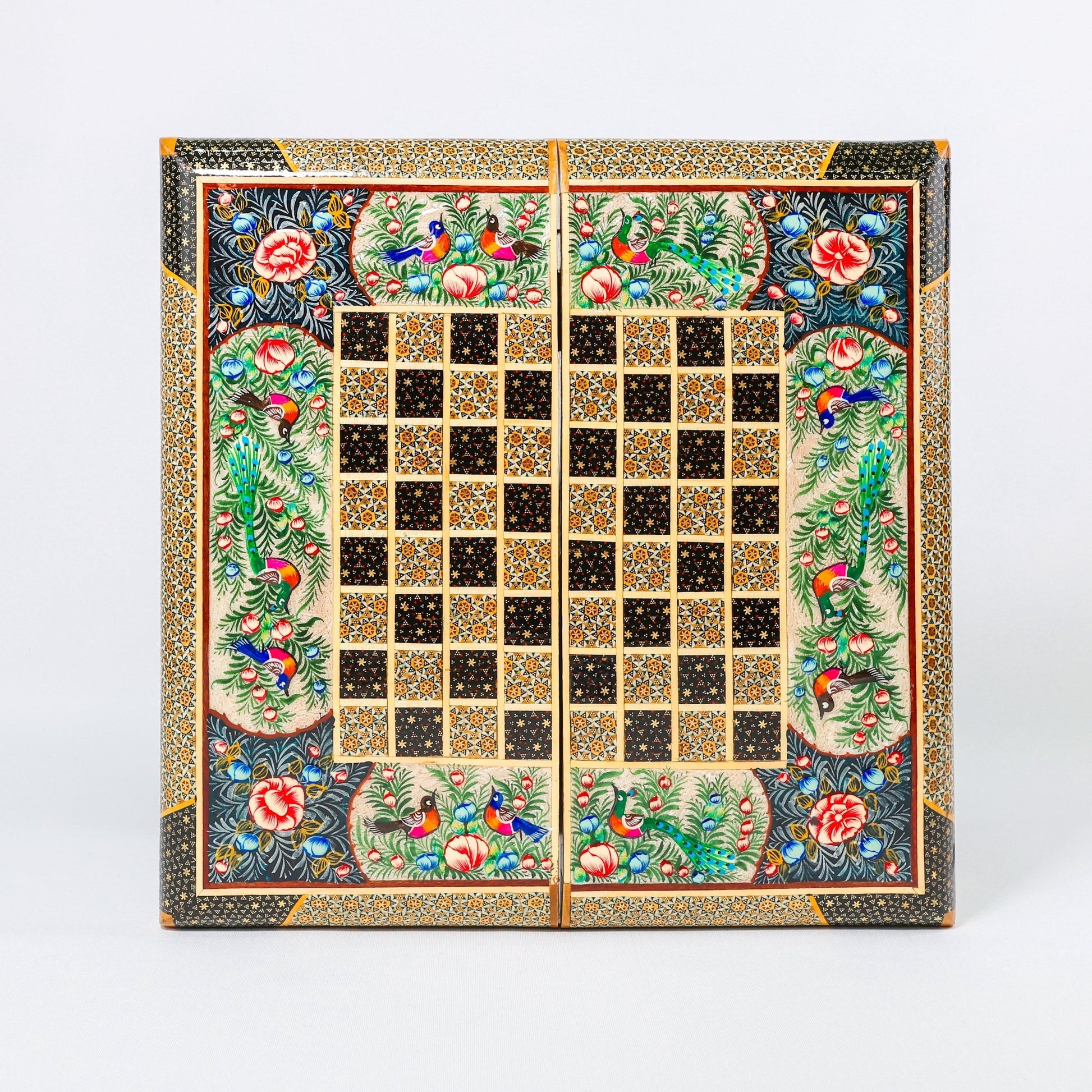 Backgammon & Chess Board - Size 40 - Flower & Bird Design - Khatam Interior - 07 - Meraas Gallery