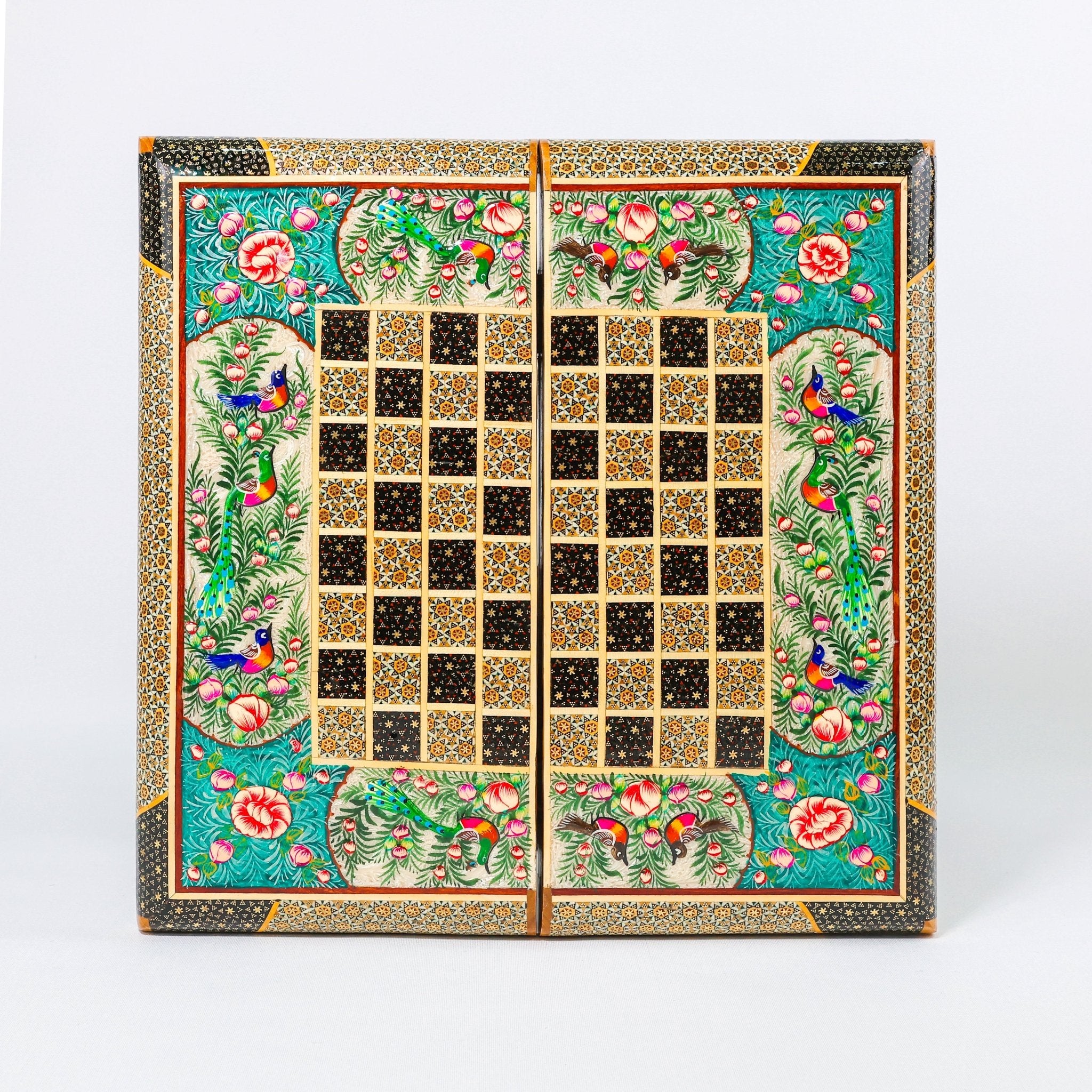 Backgammon & Chess Board - Size 40 - Flower & Bird Design - Khatam Interior - 08 - Meraas Gallery