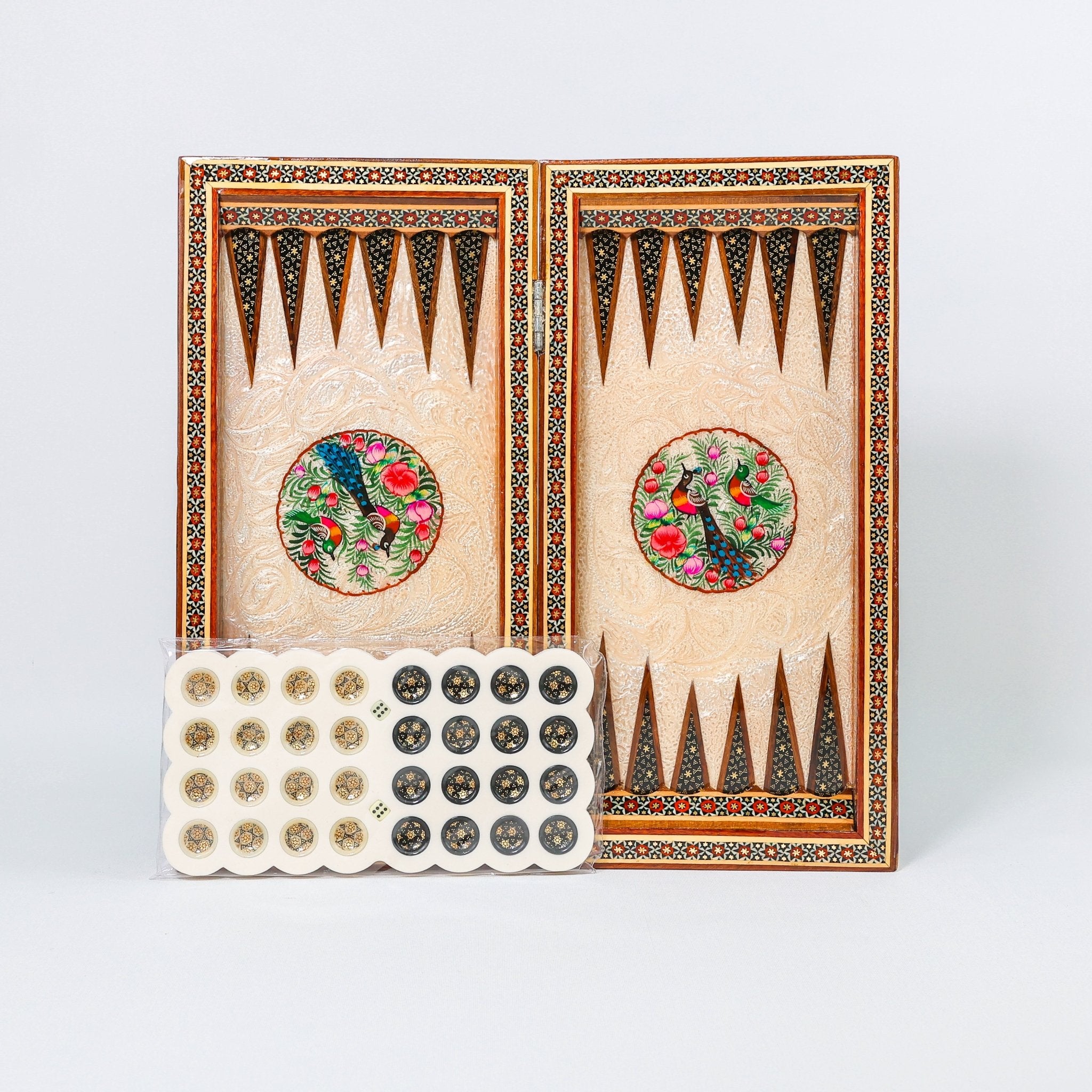 Backgammon & Chess Board - Size 40 - Flower & Bird Design - Khatam Interior - 08 - Meraas Gallery