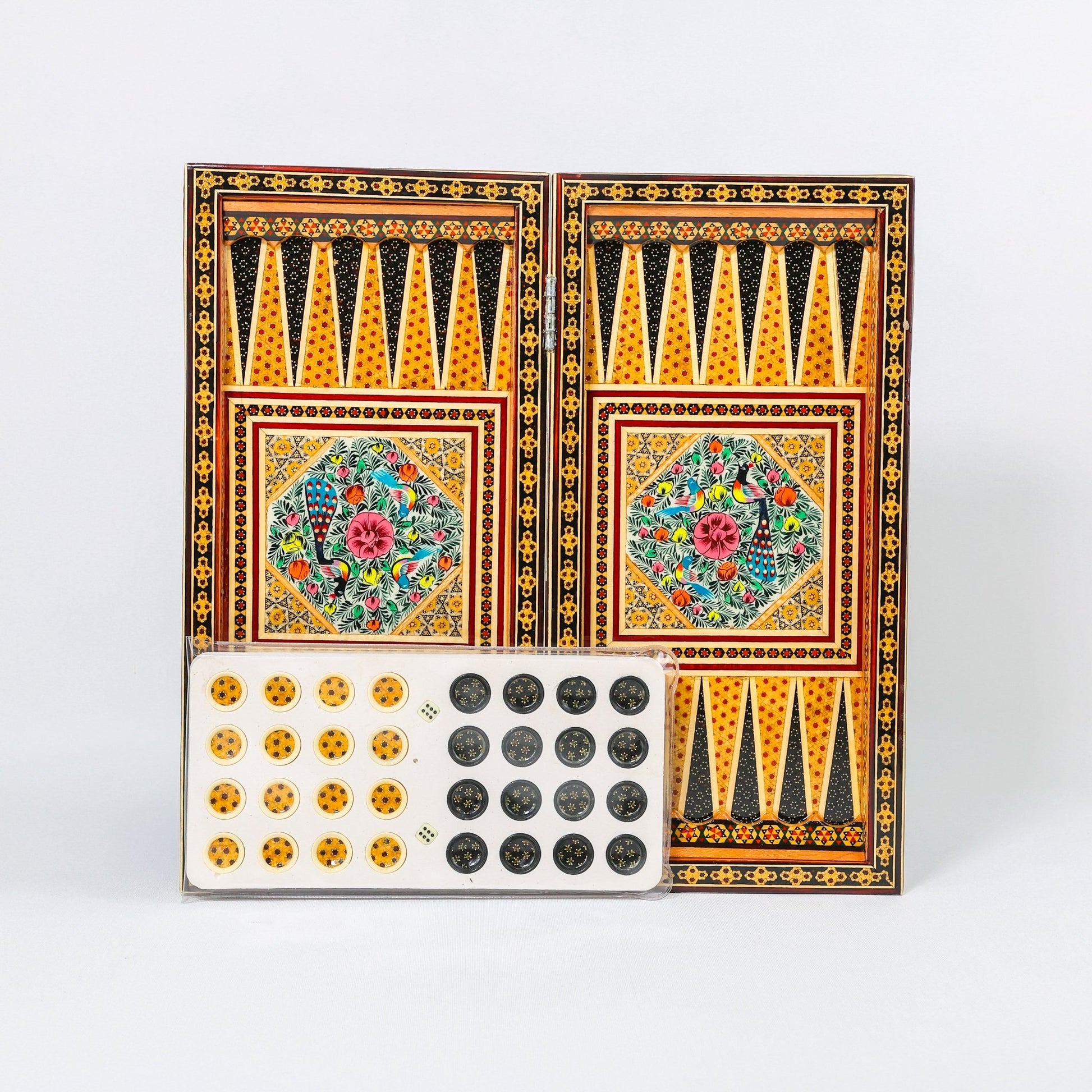 Backgammon & Chess Board - Size 40 - Flower & Bird Design - Khatam Interior - 09 - Meraas Gallery