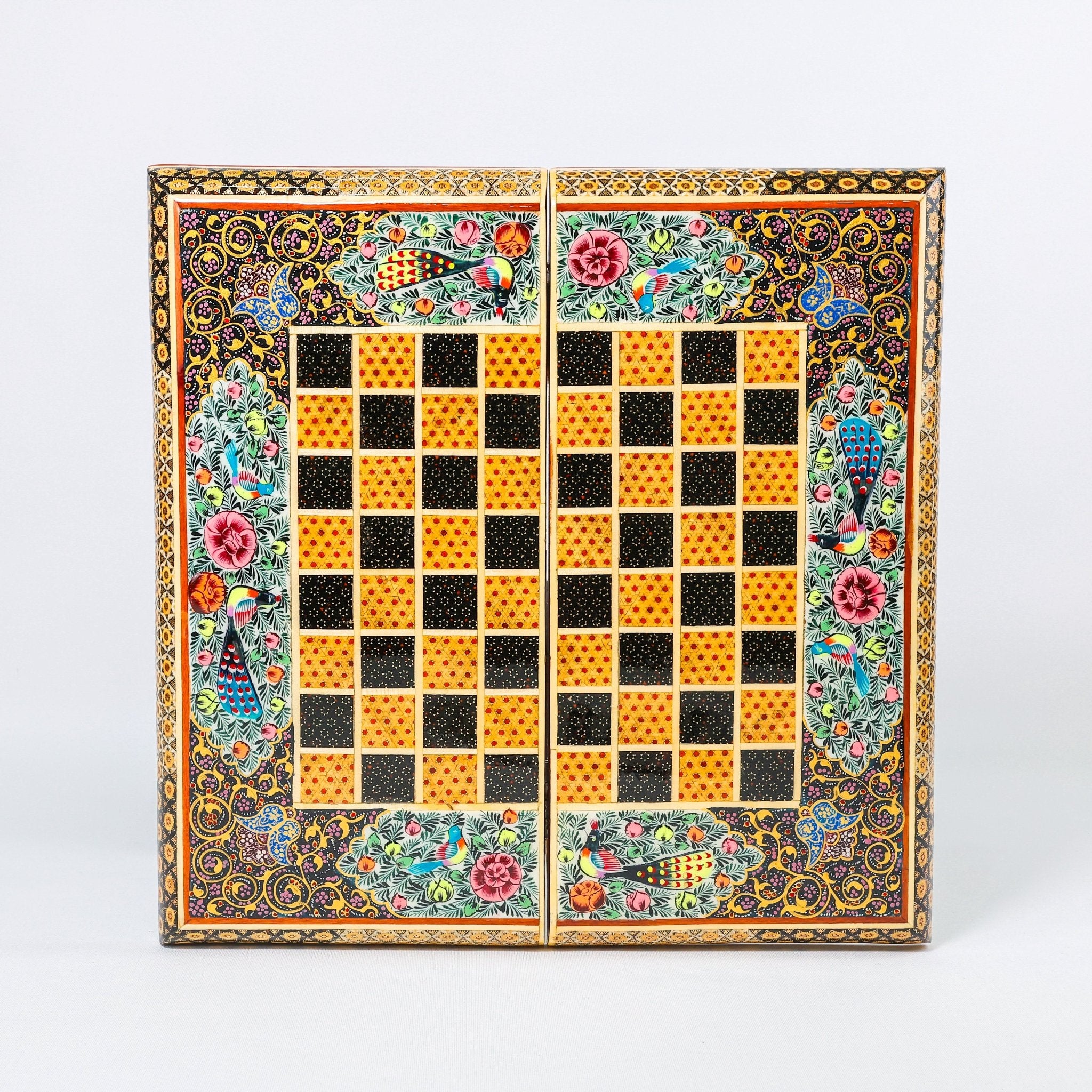 Backgammon & Chess Board - Size 40 - Flower & Bird Design - Khatam Interior - 09 - Meraas Gallery