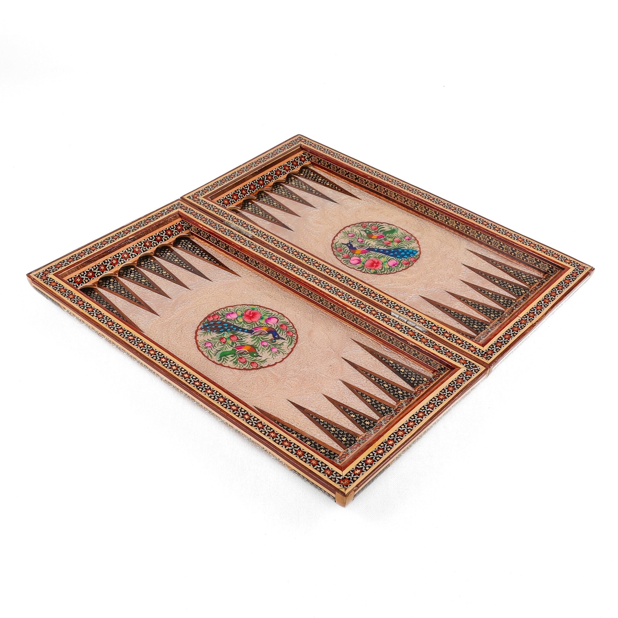Backgammon & Chess Board - Size 40 - Flower & Bird Design - Khatam Interior - 01 - Meraas Gallery