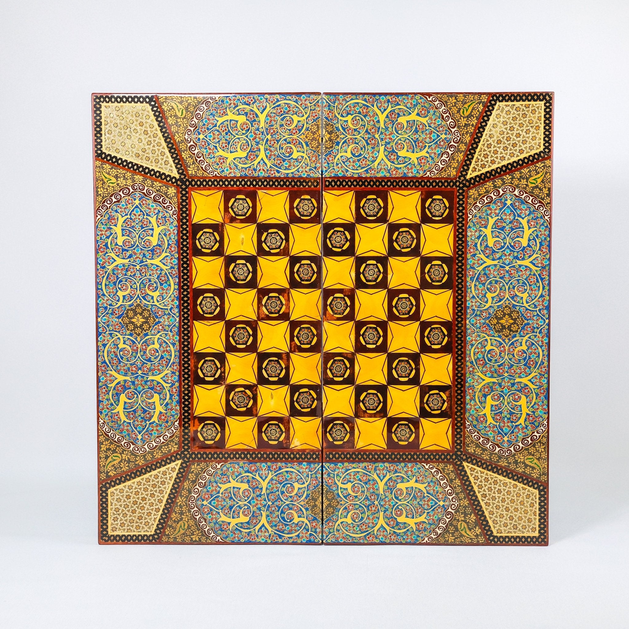 Backgammon & Chess Board - Size 60 - Mother - of - Pearl Interior - Hand - Painted Tazhib Lid - Meraas Gallery