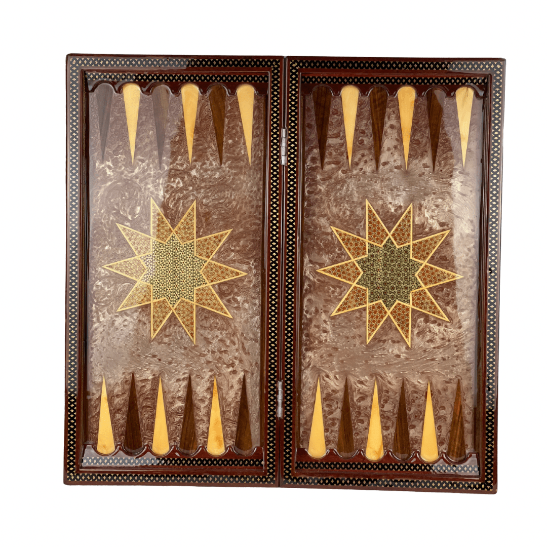 Backgammon & Chess Board - Size 60 - Mother - of - Pearl Interior - Hand - Painted Tazhib Lid - 01 - Meraas Gallery