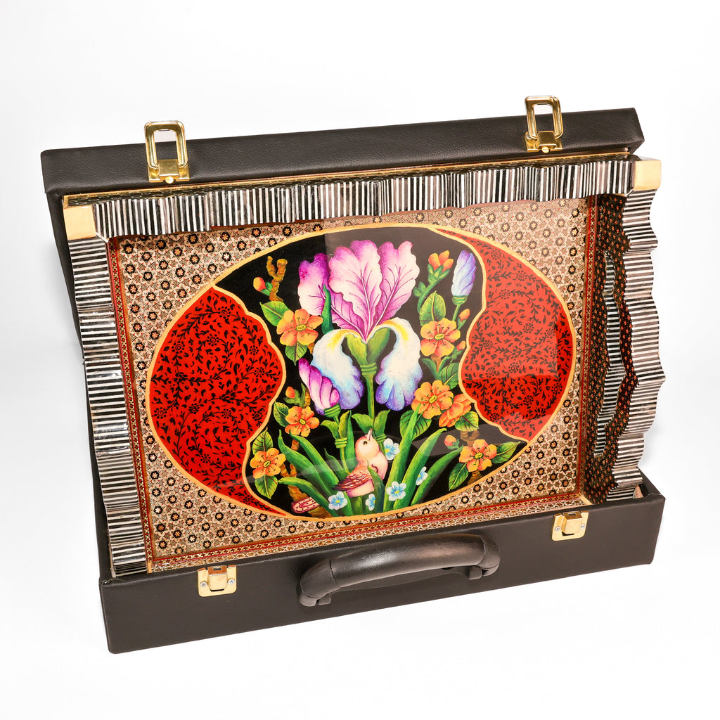 Tray - Rectangular - Full Khatam - Interior with Lattice Design - Hand-Painted Lid