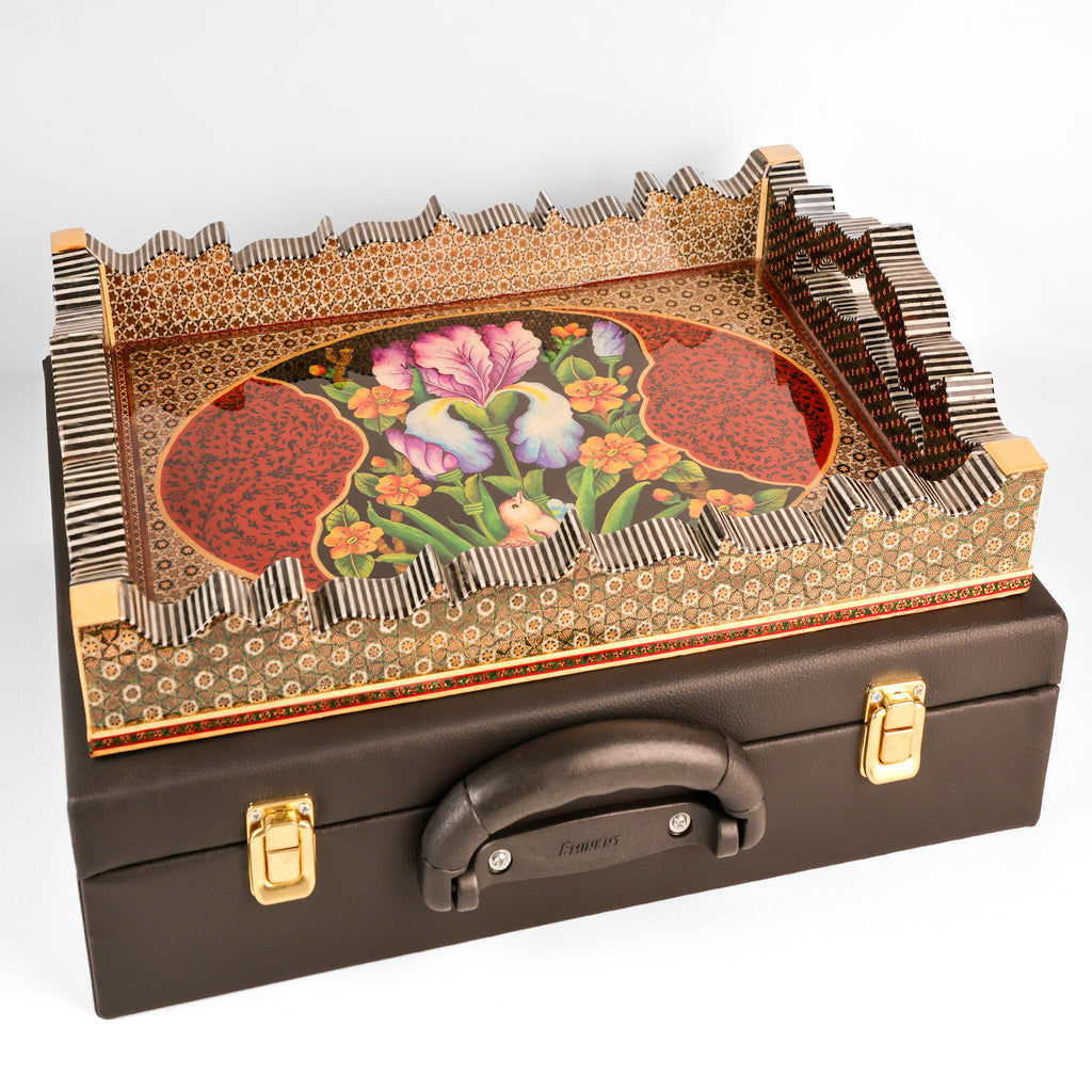 Tray - Rectangular - Full Khatam - Interior with Lattice Design - Hand-Painted Lid