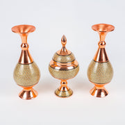 Set - Vase Size 25 & Candy Dish Size 24 - Copper with Khatam - Meraas Gallery