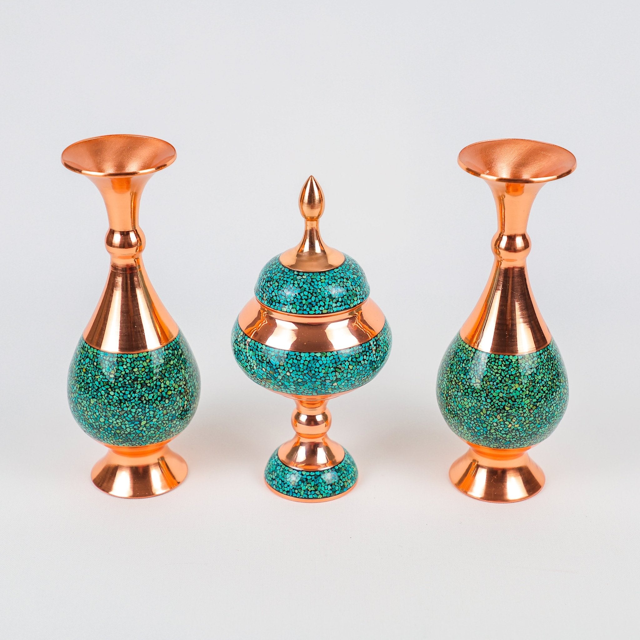 Set - Vase Size 25 & Candy Dish Size 24 - Turquoise Inlay - Meraas Gallery