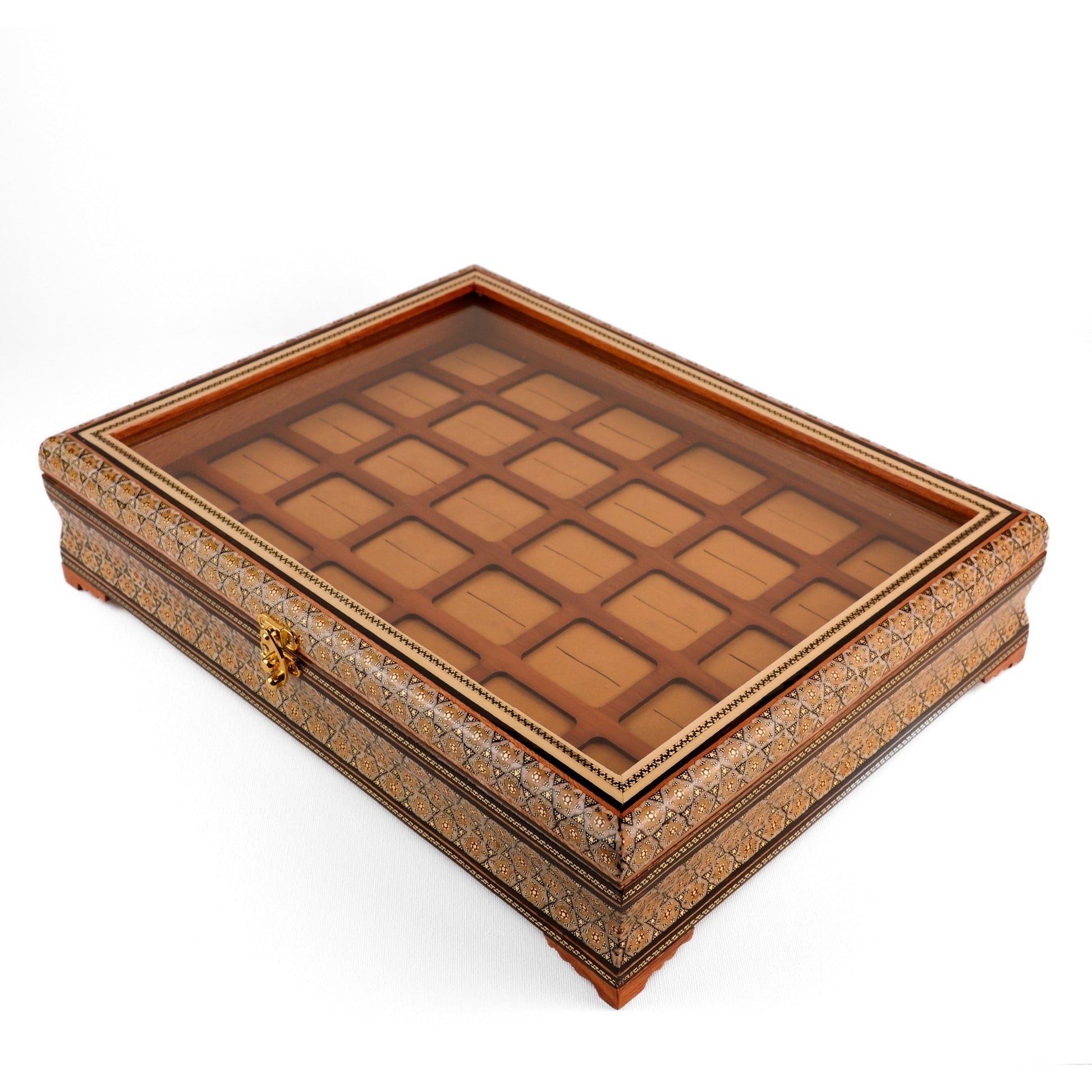 Ring Box - 30 Slots - Size 40×30 - Khatam Design with Velvet Foam - Meraas Gallery
