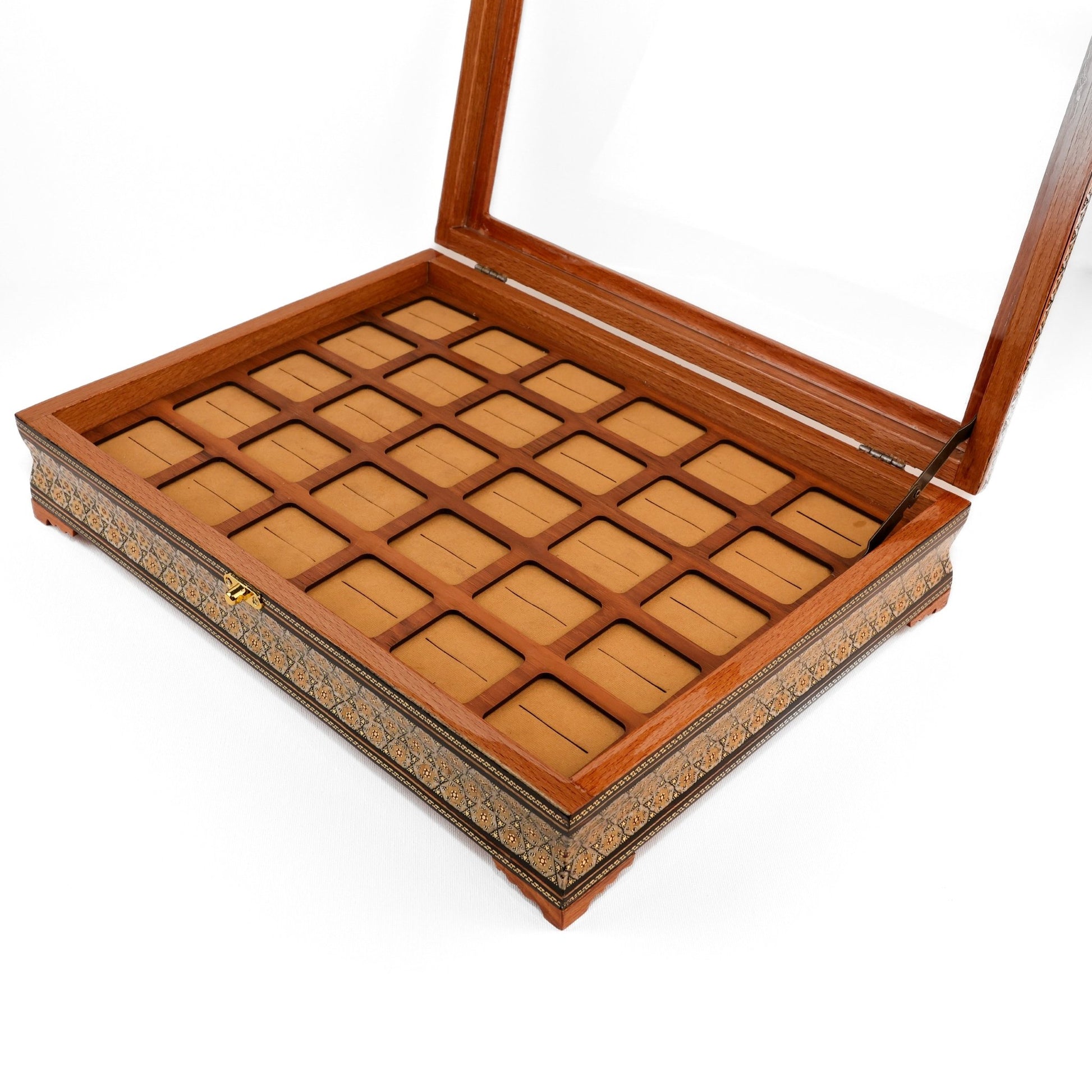 Ring Box - 30 Slots - Size 40×30 - Khatam Design with Velvet Foam - Meraas Gallery